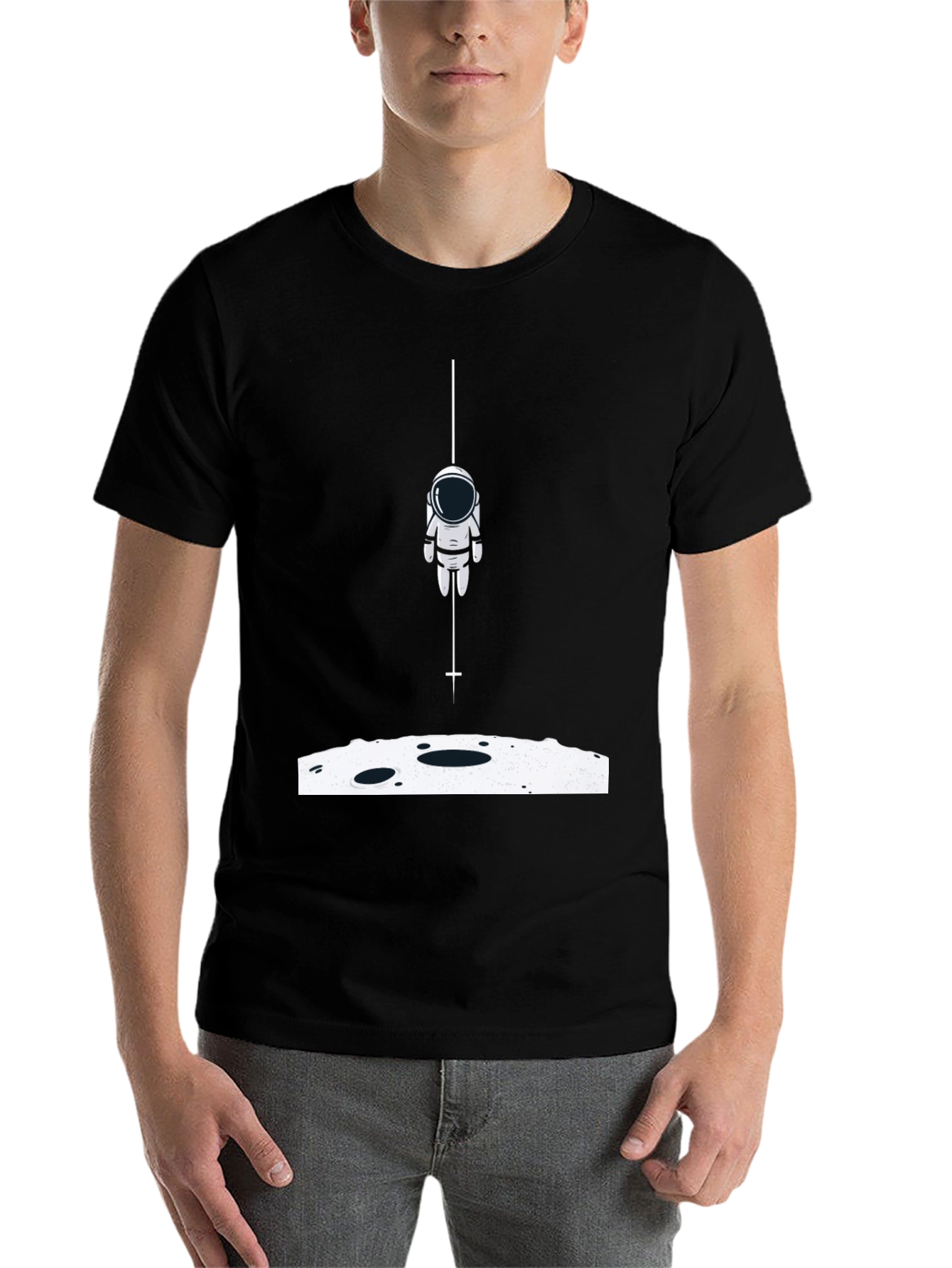 Black Astronaut Landing Graphic Tee - Black Cotton Blend view 7