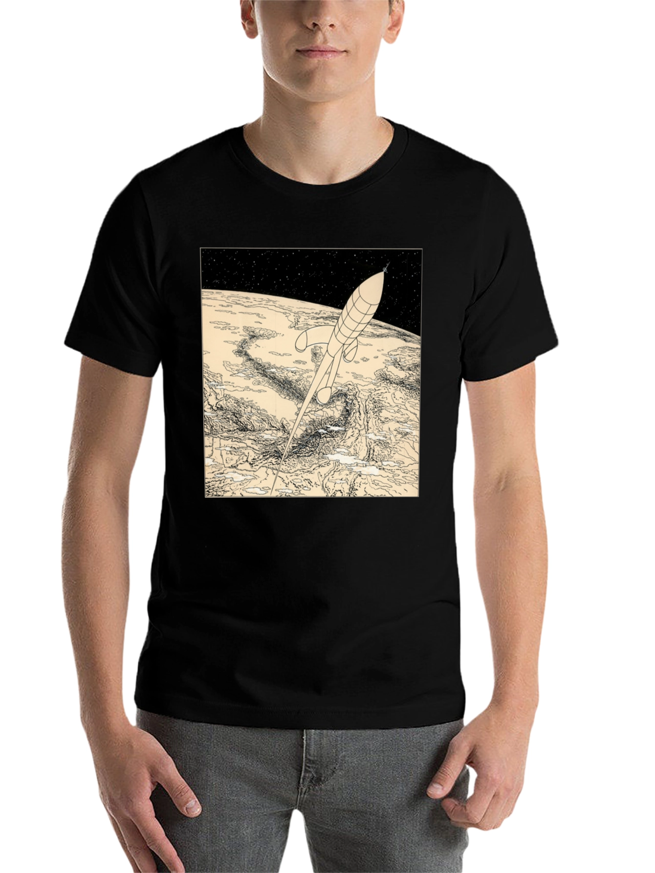 Black Retro Rocket T-Shirt - Vintage Space Design view 7
