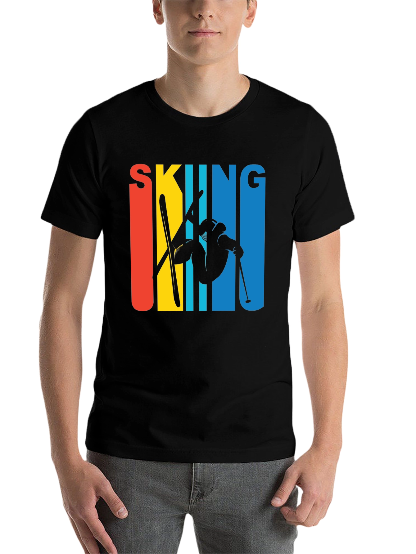 Black Retro Skiing Graphic Tee - Black Unisex T-Shirt view 7