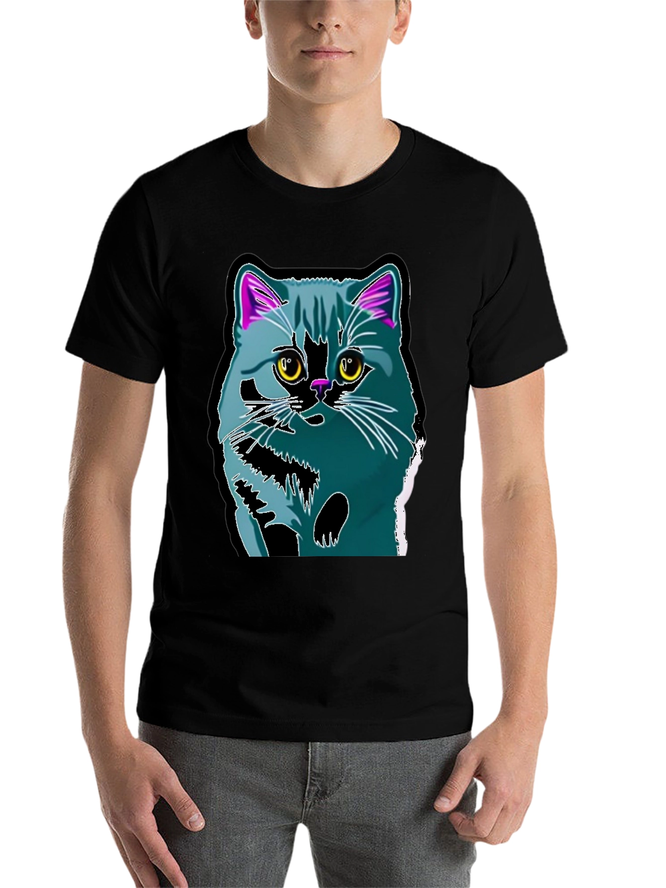 Black Cool Cat Graphic Tee - Men's Black T-Shirt view 7