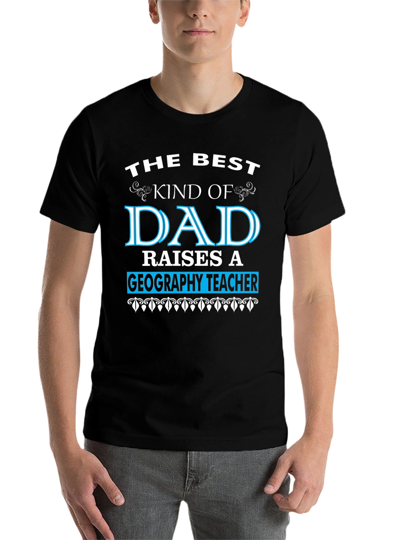 Black Best Kind of Dad Geography Teacher T-Shirt view 7