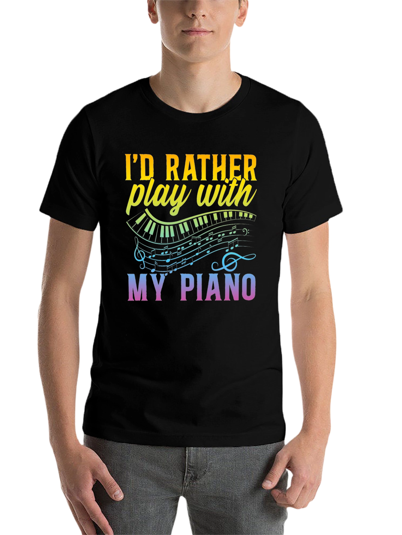 Black Piano Lover's T-Shirt - I'd Rather Play My Piano Tee view 7
