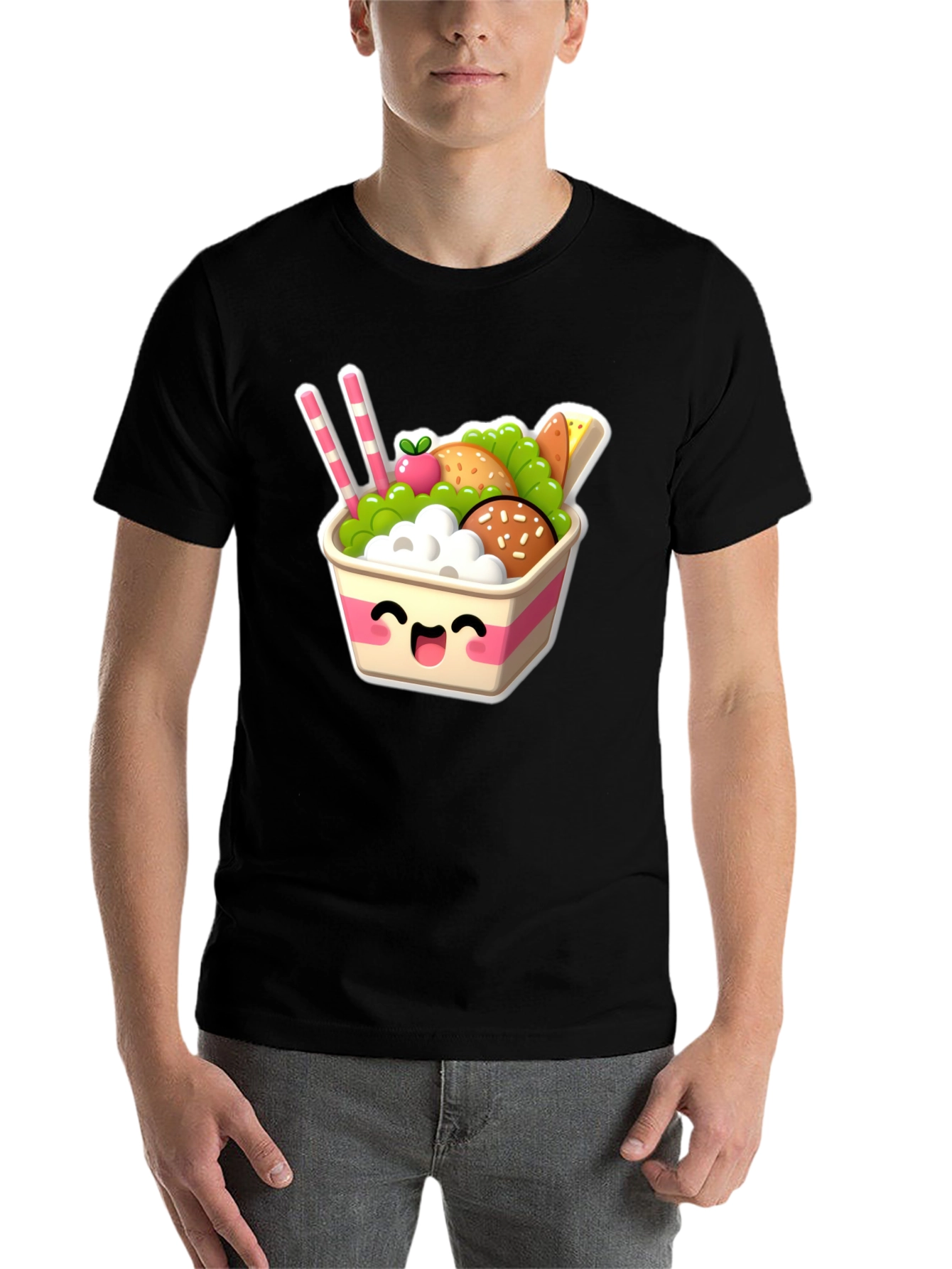 Black Kawaii Food Bowl Graphic Tee - Cute Comfort Style view 7