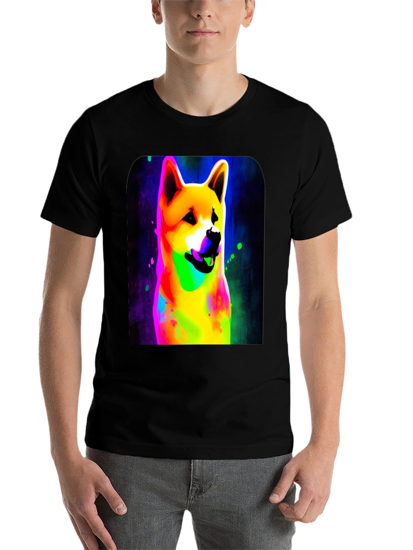Black Colorful Shiba Inu Dog Graphic Tee - Black Cotton Blend view 7