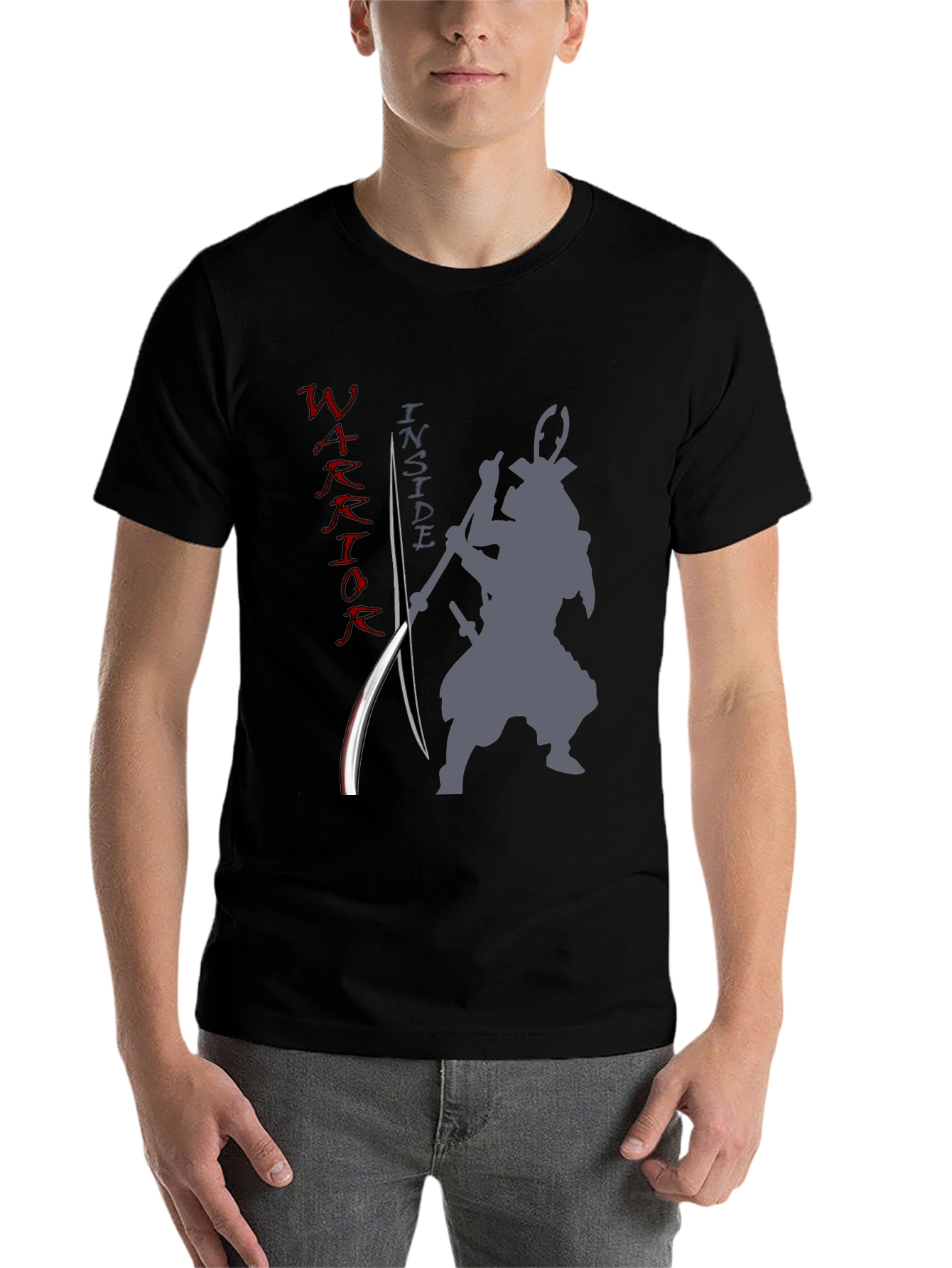 Black Warrior Inside Men's Graphic Tee - Samurai Design view 7