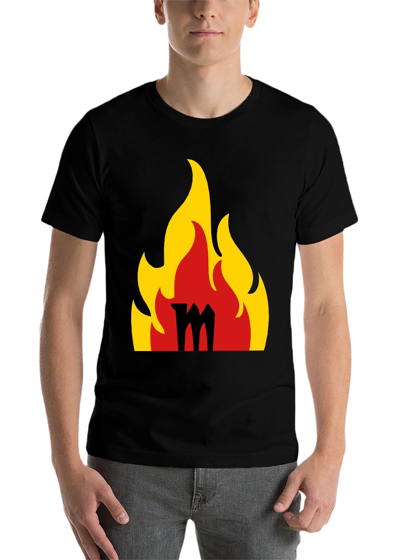Black Flaming M Graphic Tee - Bold Black T-Shirt view 7
