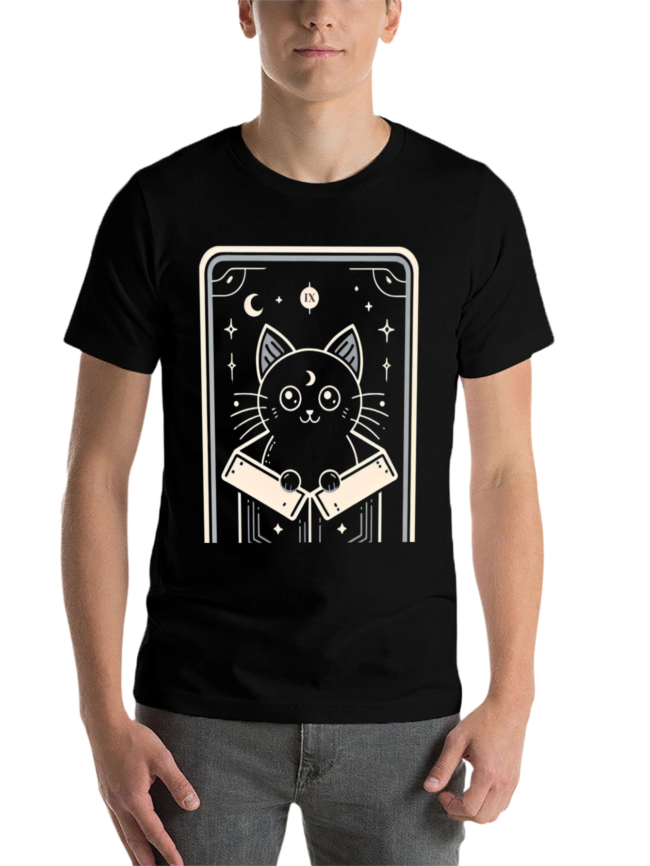 Black Mystic Cat Tarot Card T-Shirt view 7