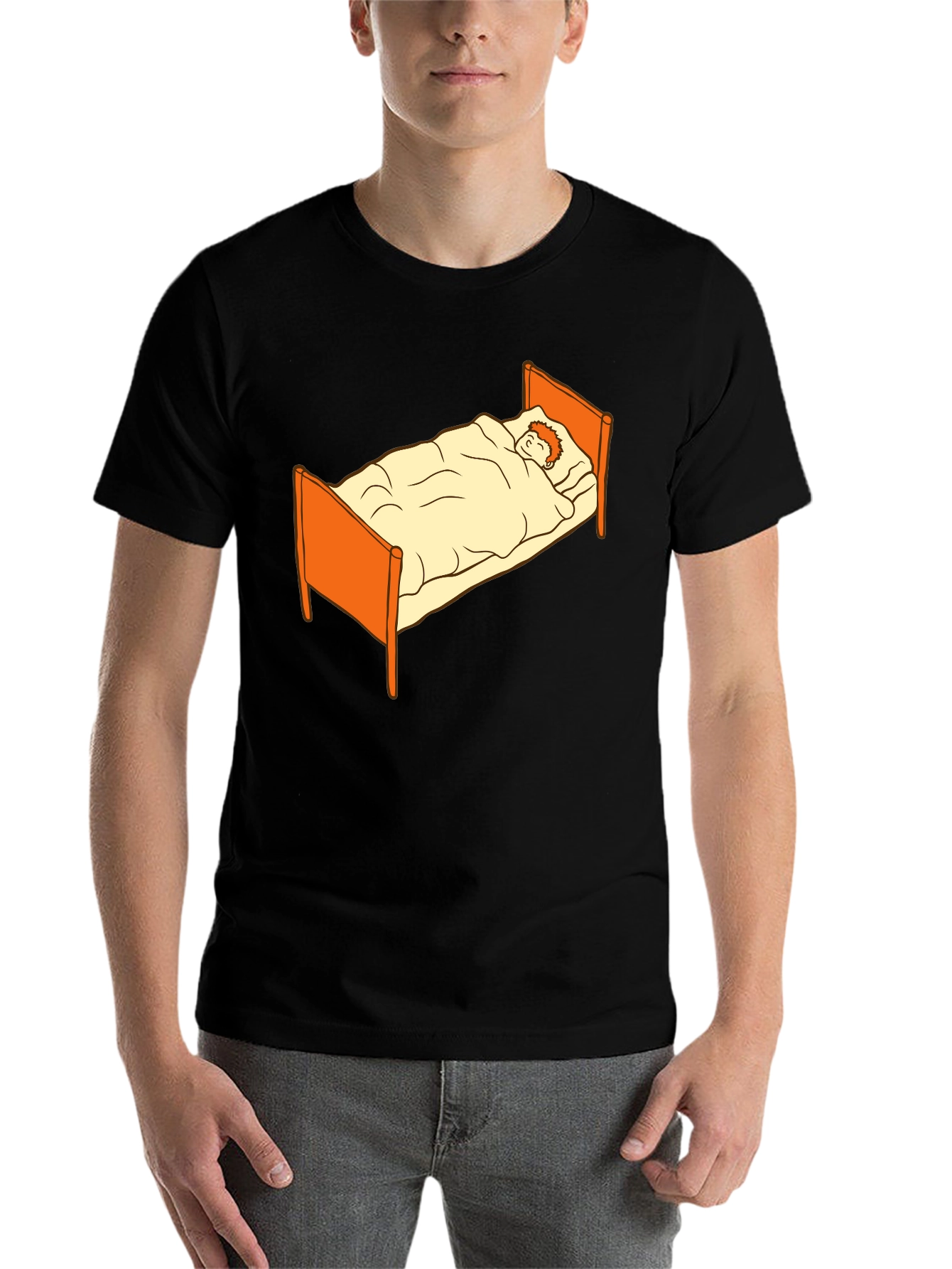 Black Sleepy Cartoon Man in Bed Graphic Tee - Black view 7