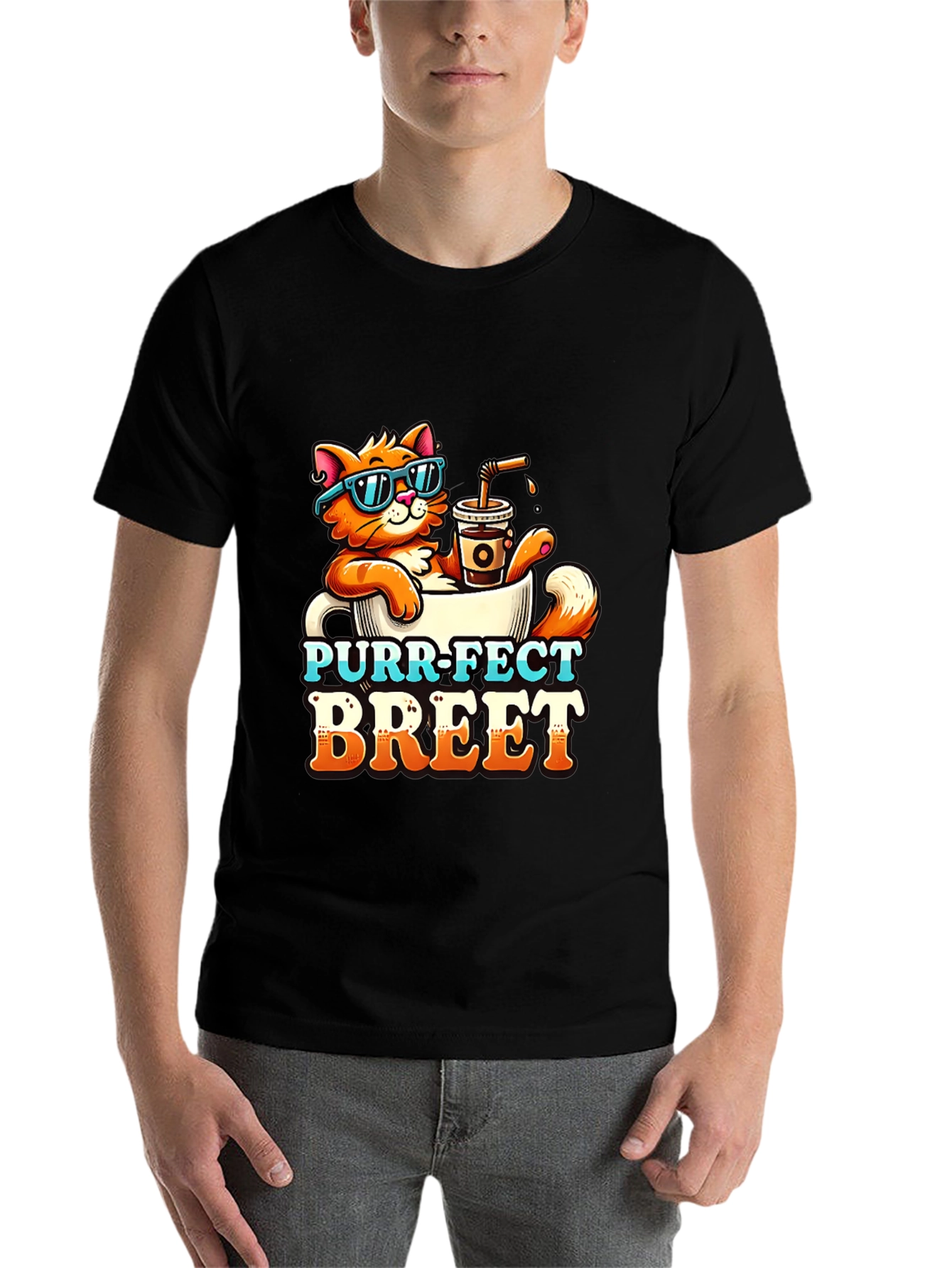 Black Purr-Fect Brew T-Shirt: Cat Coffee Lover Tee view 7