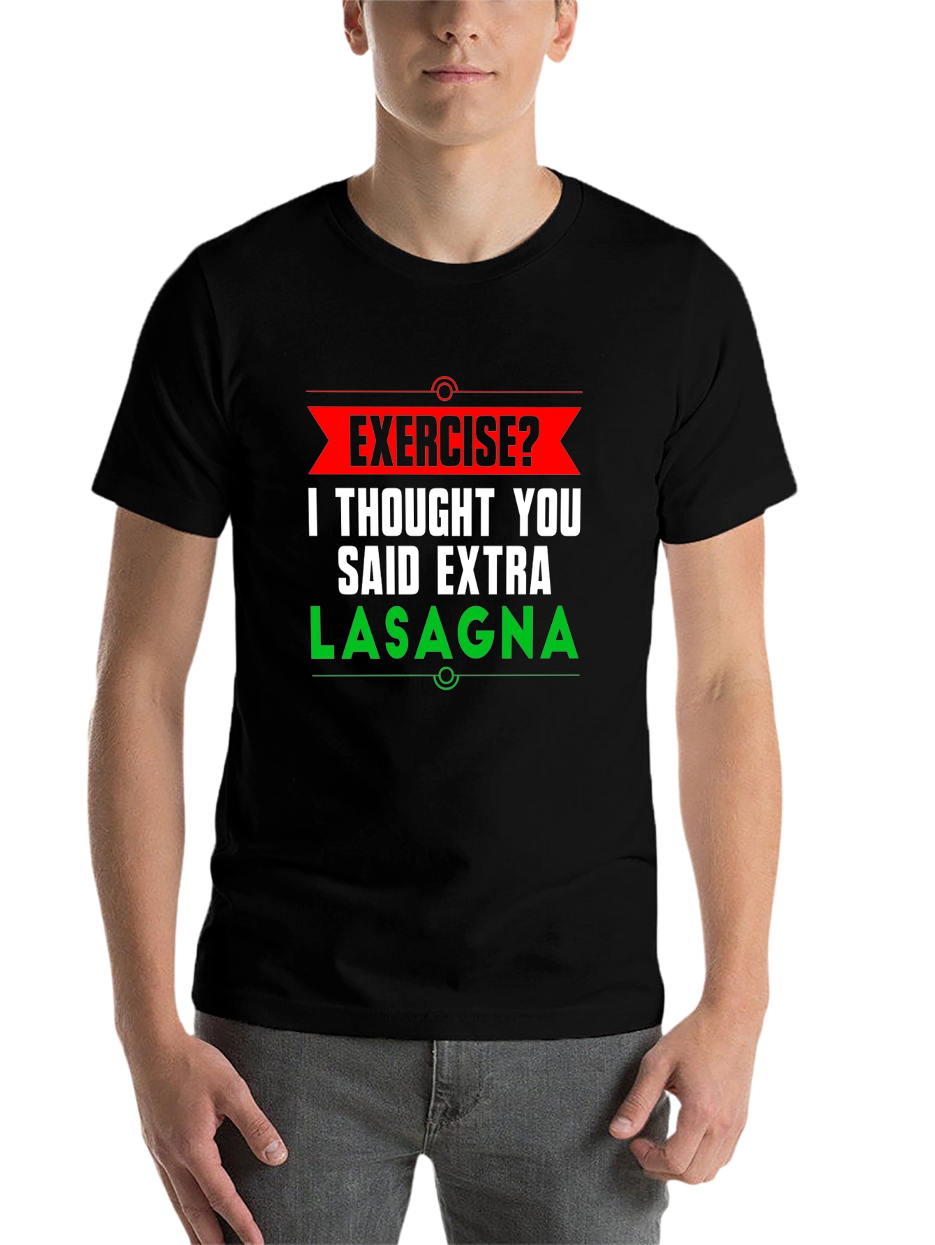 Black Funny Exercise Lasagna Graphic T-Shirt view 7