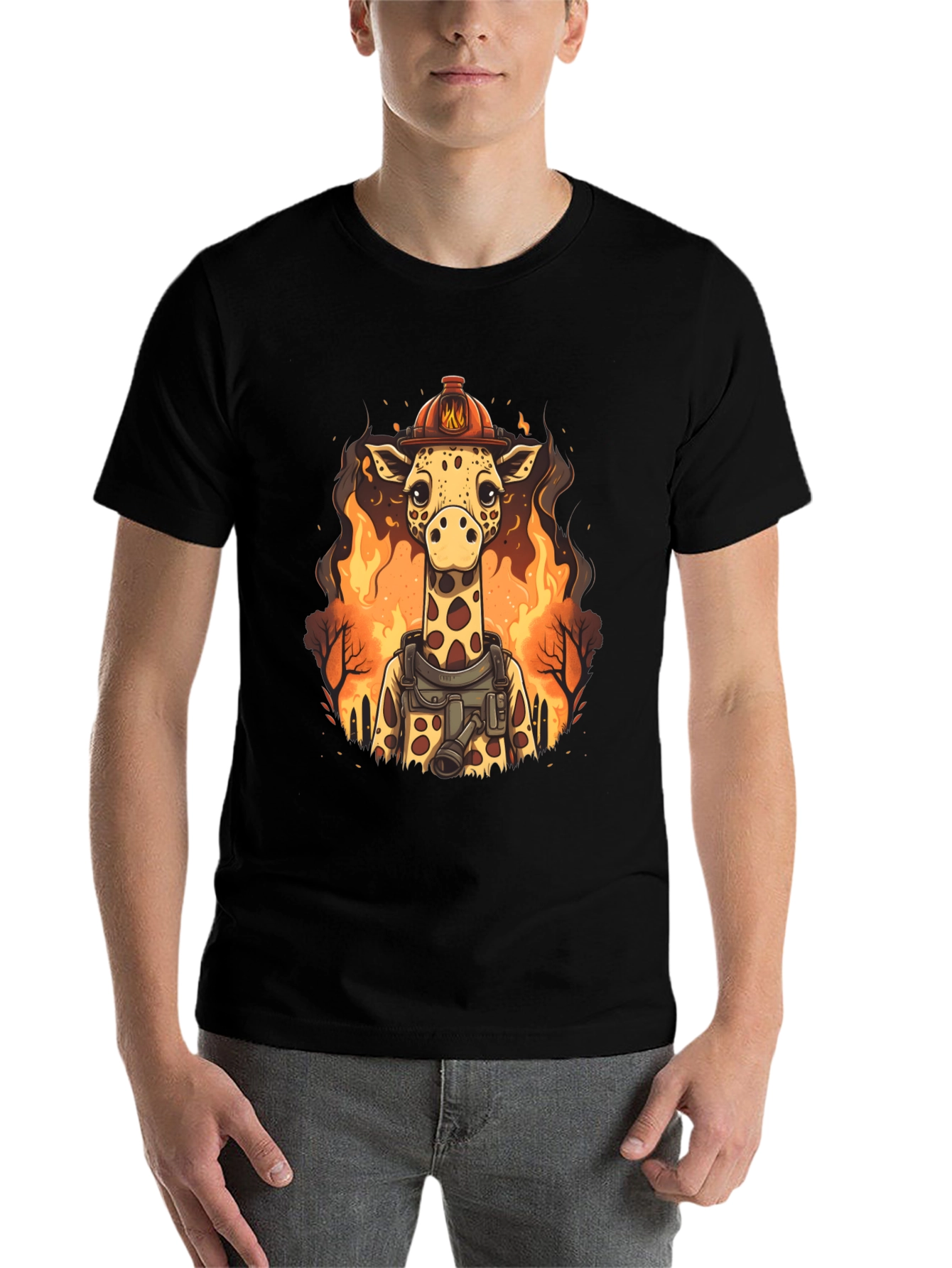 Black Giraffe Firefighter Graphic Tee view 7