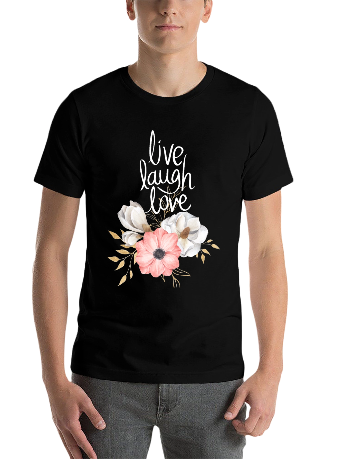 Black Live Laugh Love Floral Graphic T-Shirt view 7