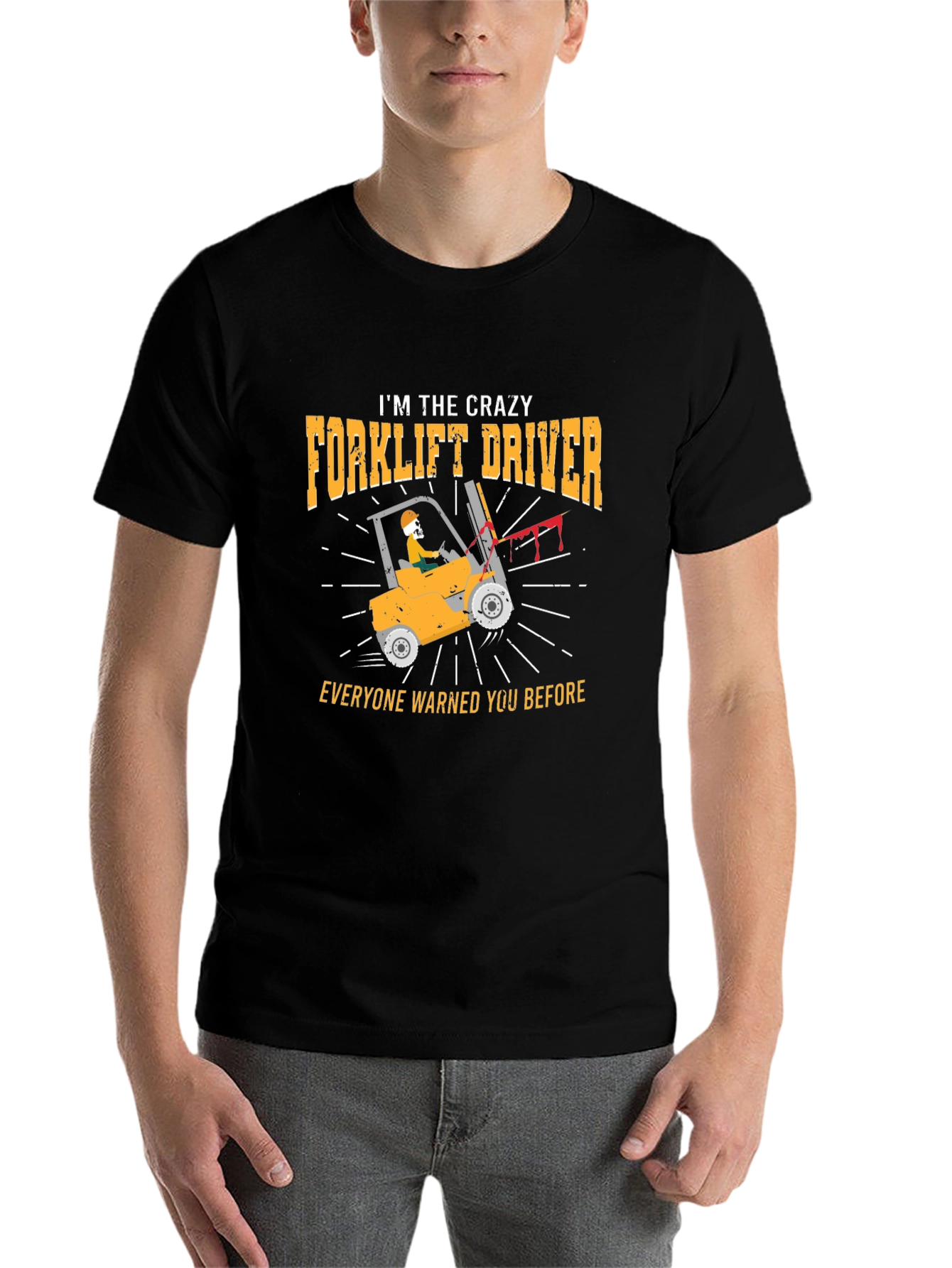 Black Crazy Forklift Driver Graphic T-Shirt view 7