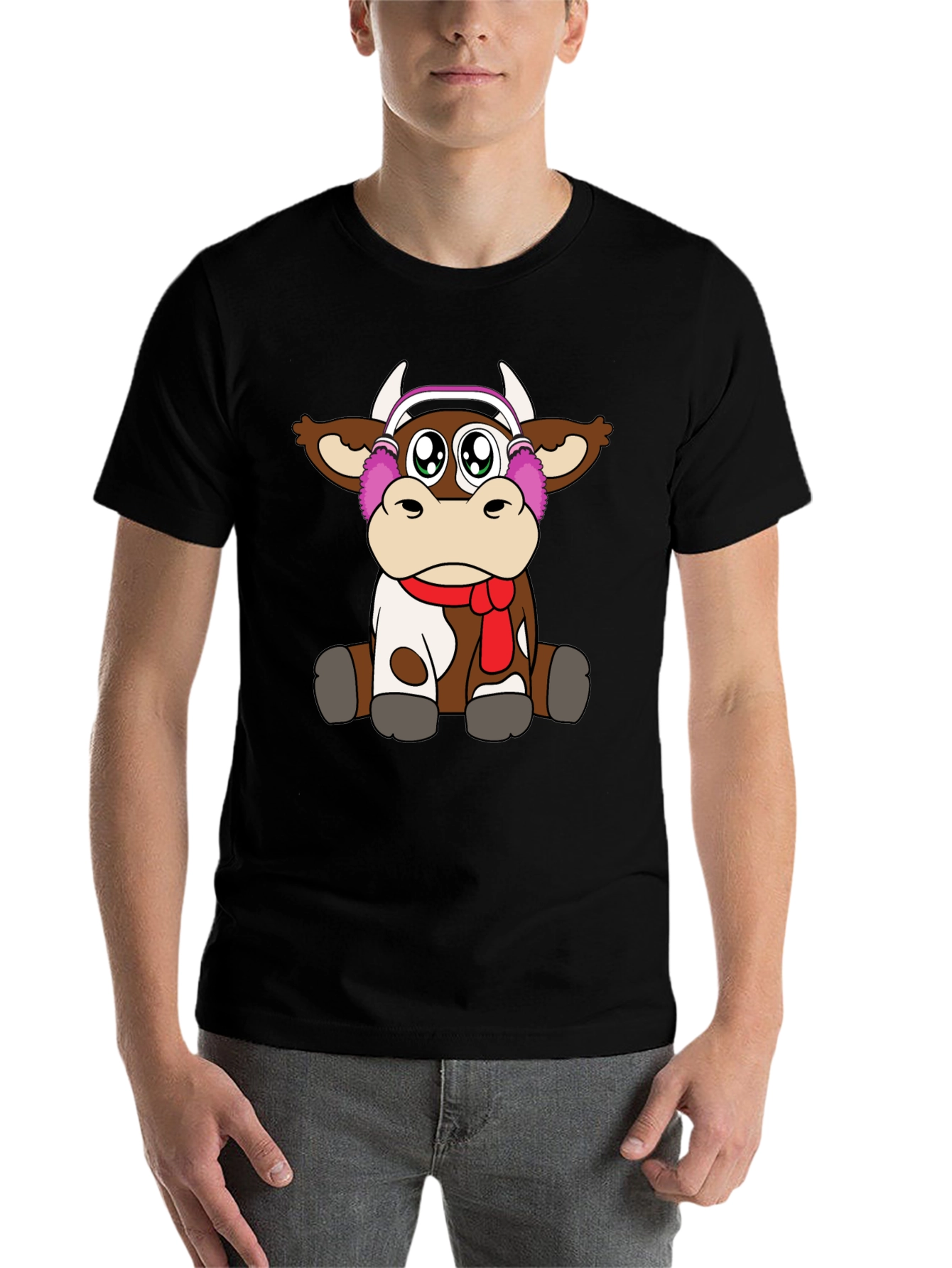 Black Cute Cartoon Cow Graphic Tee view 7