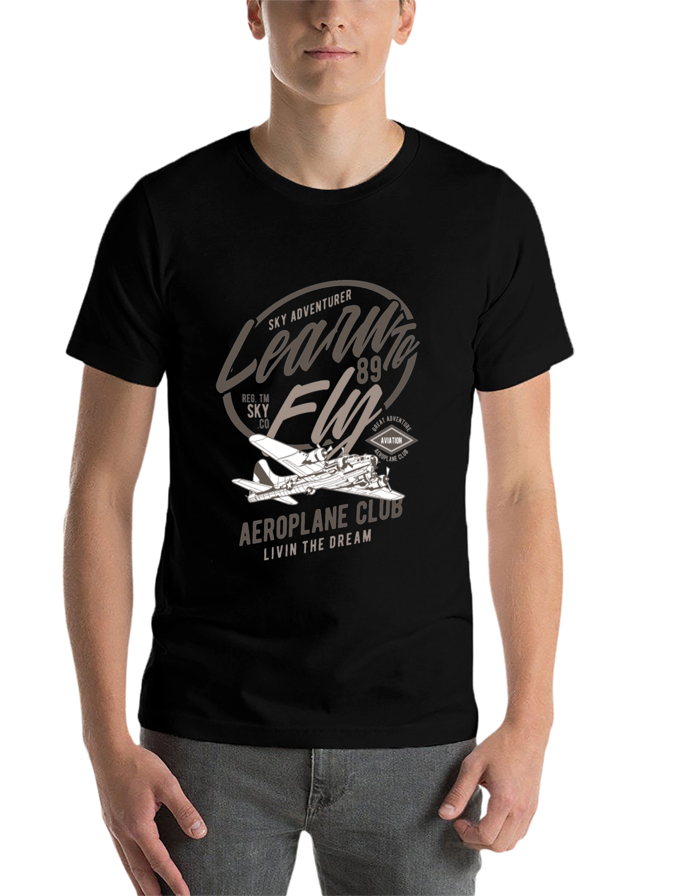 Black Vintage Aeroplane Club T-Shirt - Sky Adventurer view 7