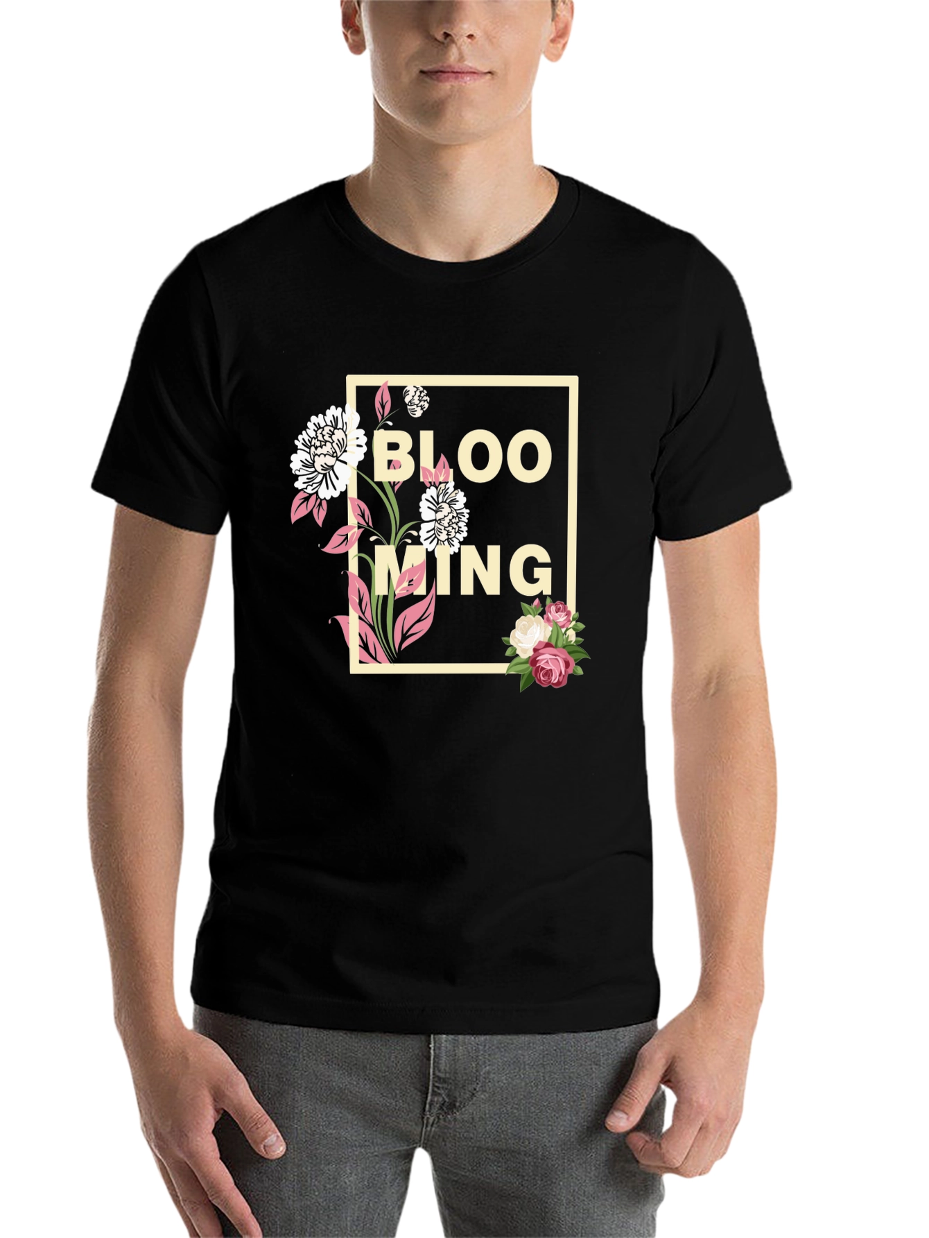 Black Blooming Graphic Tee - Trendy Floral Design view 7