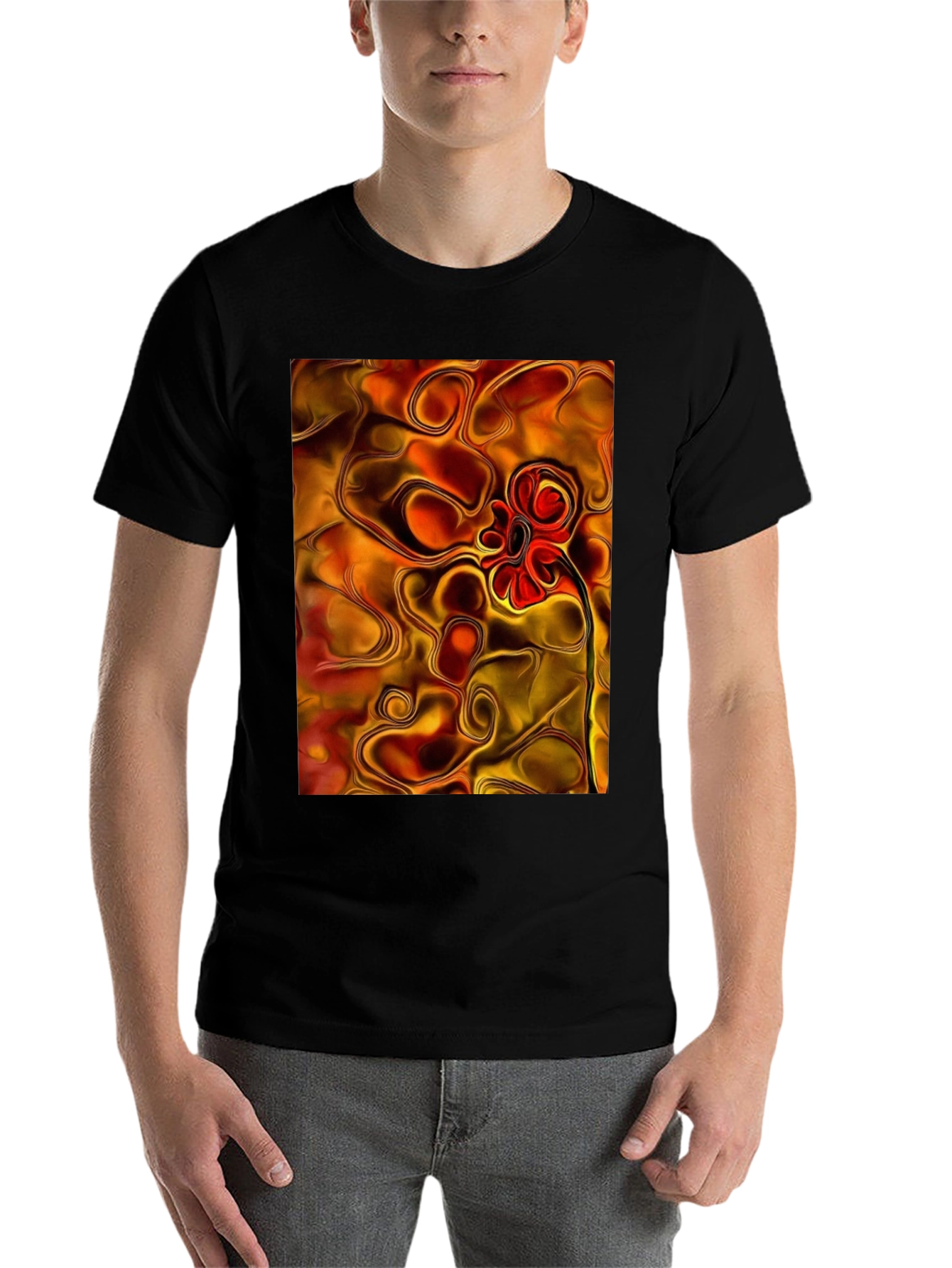 Black Abstract Flower Graphic Black T-Shirt view 7