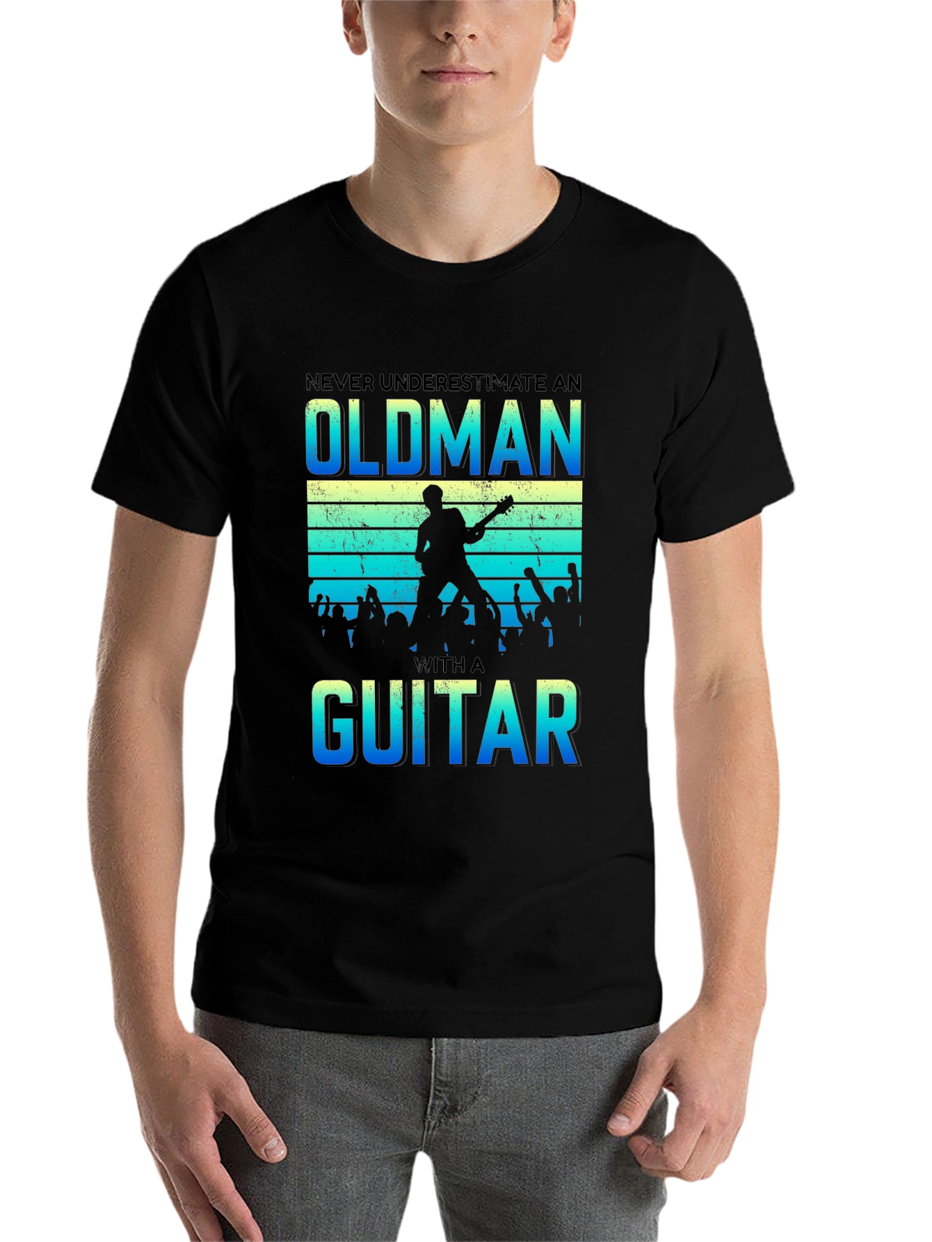 Black Never Underestimate an Old Man with a Guitar T-Shirt view 7