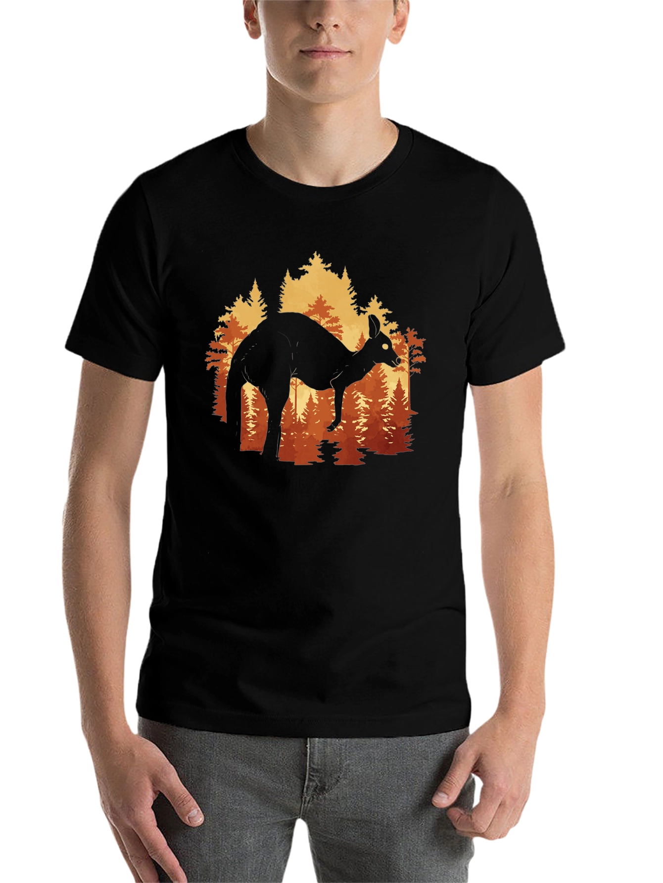 Black Kangaroo Forest Silhouette Graphic Tee - Unisex view 7