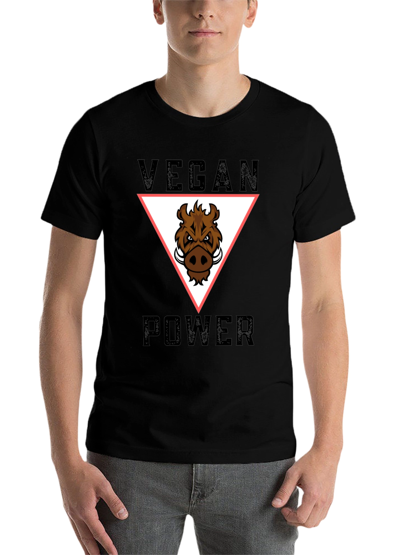 Black Vegan Power T-Shirt - Boar Graphic Tee view 7
