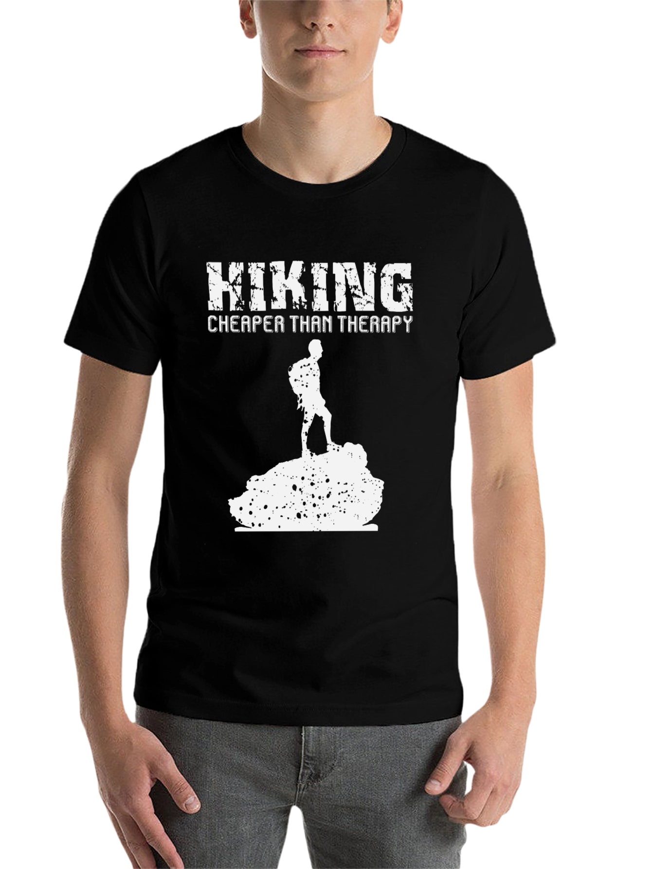 Black Hiking Cheaper Than Therapy Black T-Shirt view 7