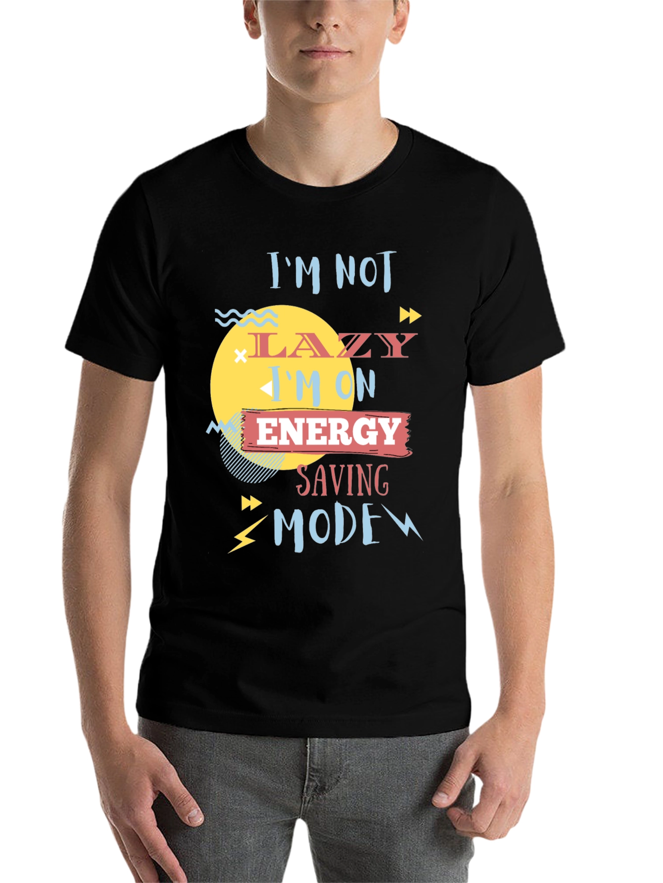 Black Funny Energy Saving Mode T-Shirt view 7
