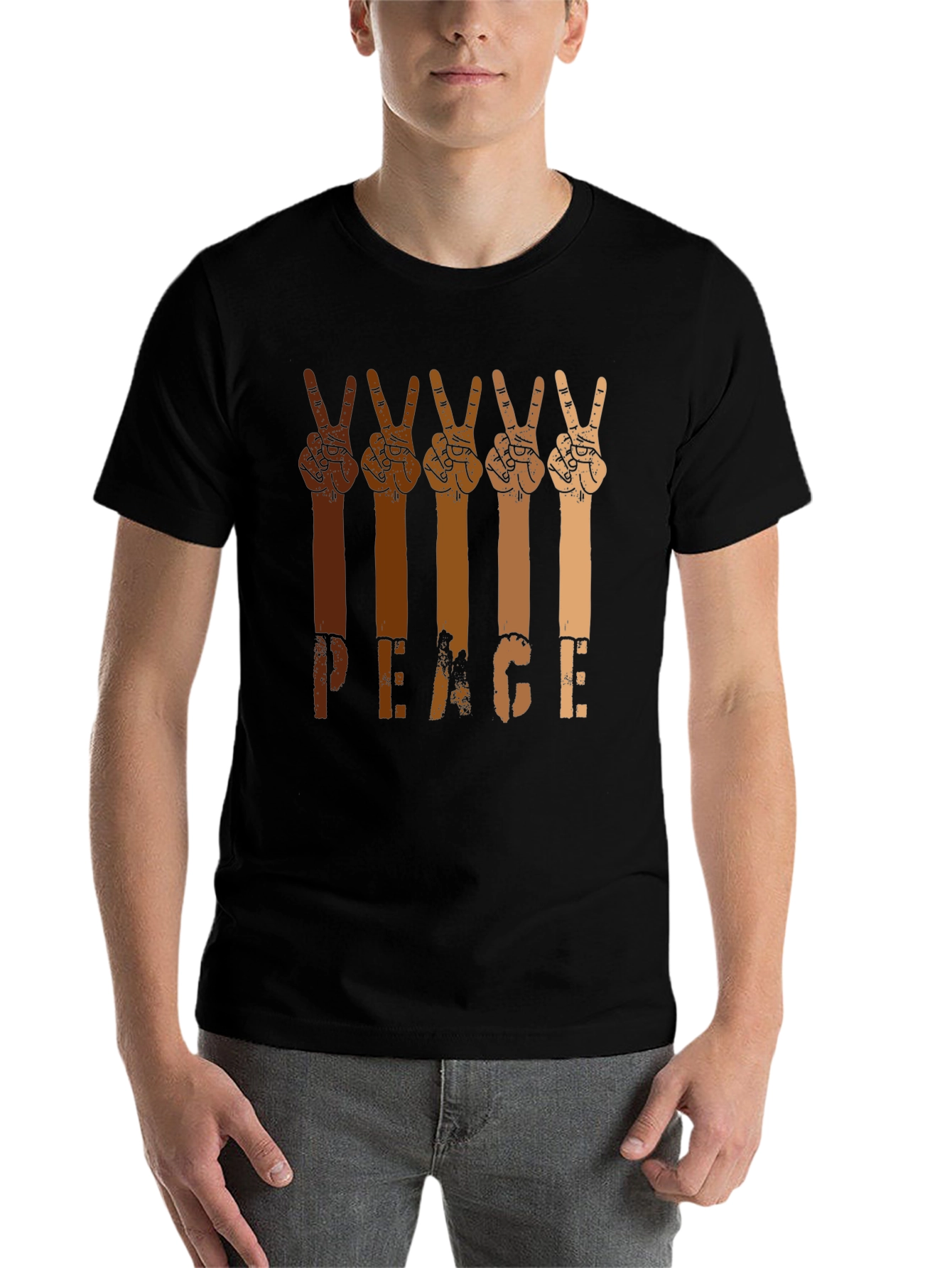 Black Peace Hands Graphic Tee - Multi-Skin Tone Unity Shirt view 7