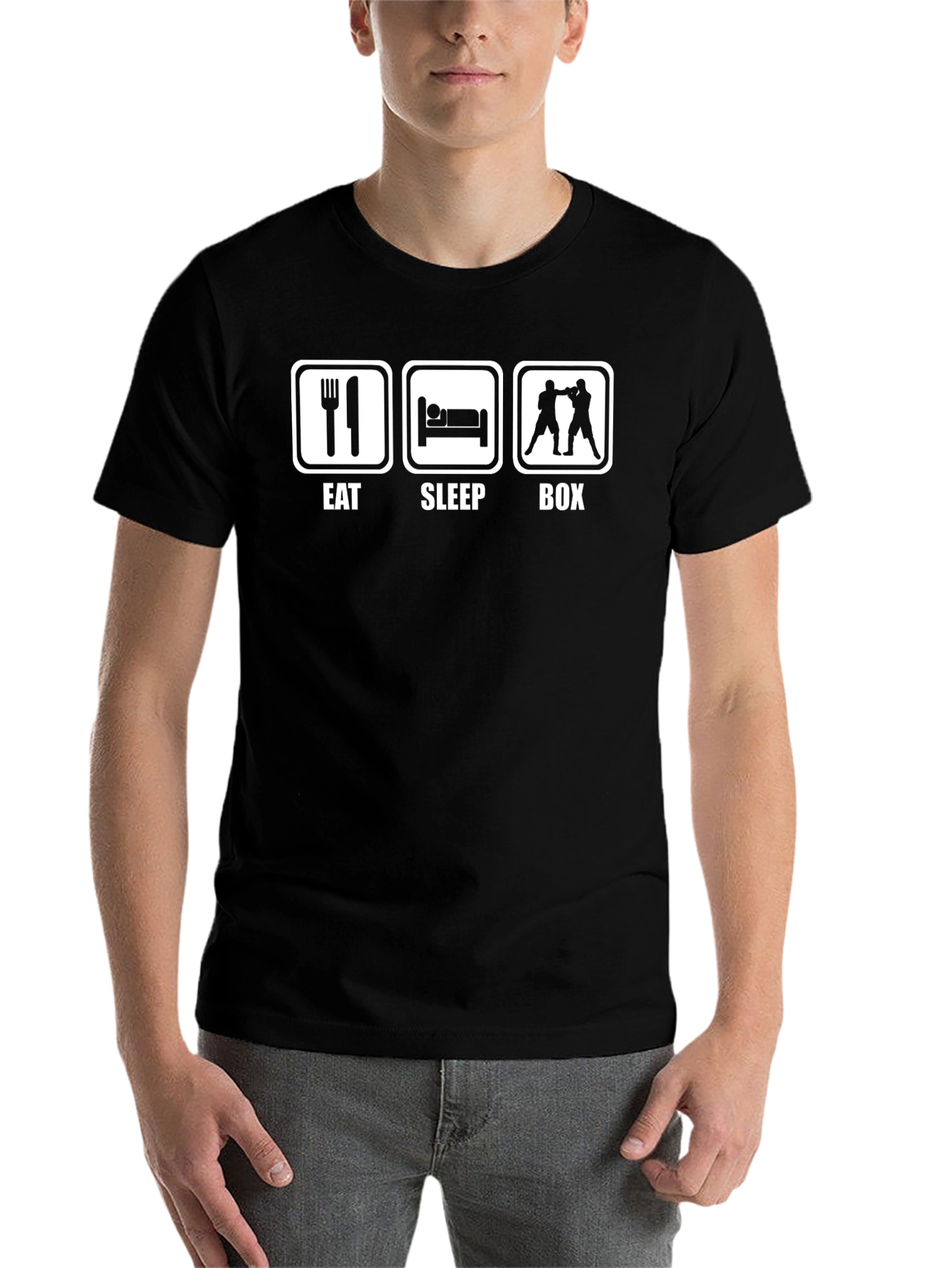 Black Eat Sleep Box T-Shirt - Boxing Humor Tee view 7