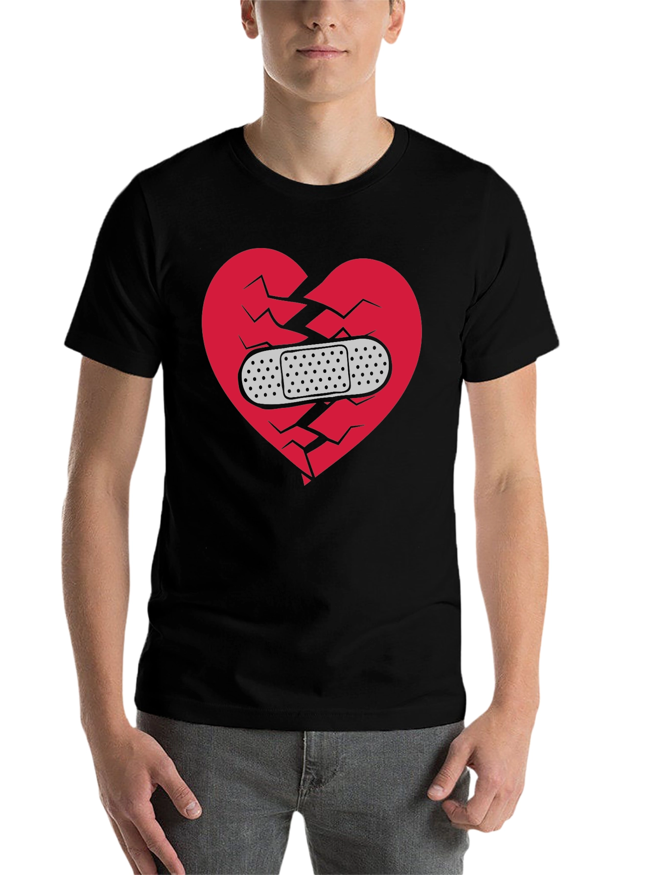 Black Broken Heart Healed T-Shirt - Mens Black Graphic Tee view 7