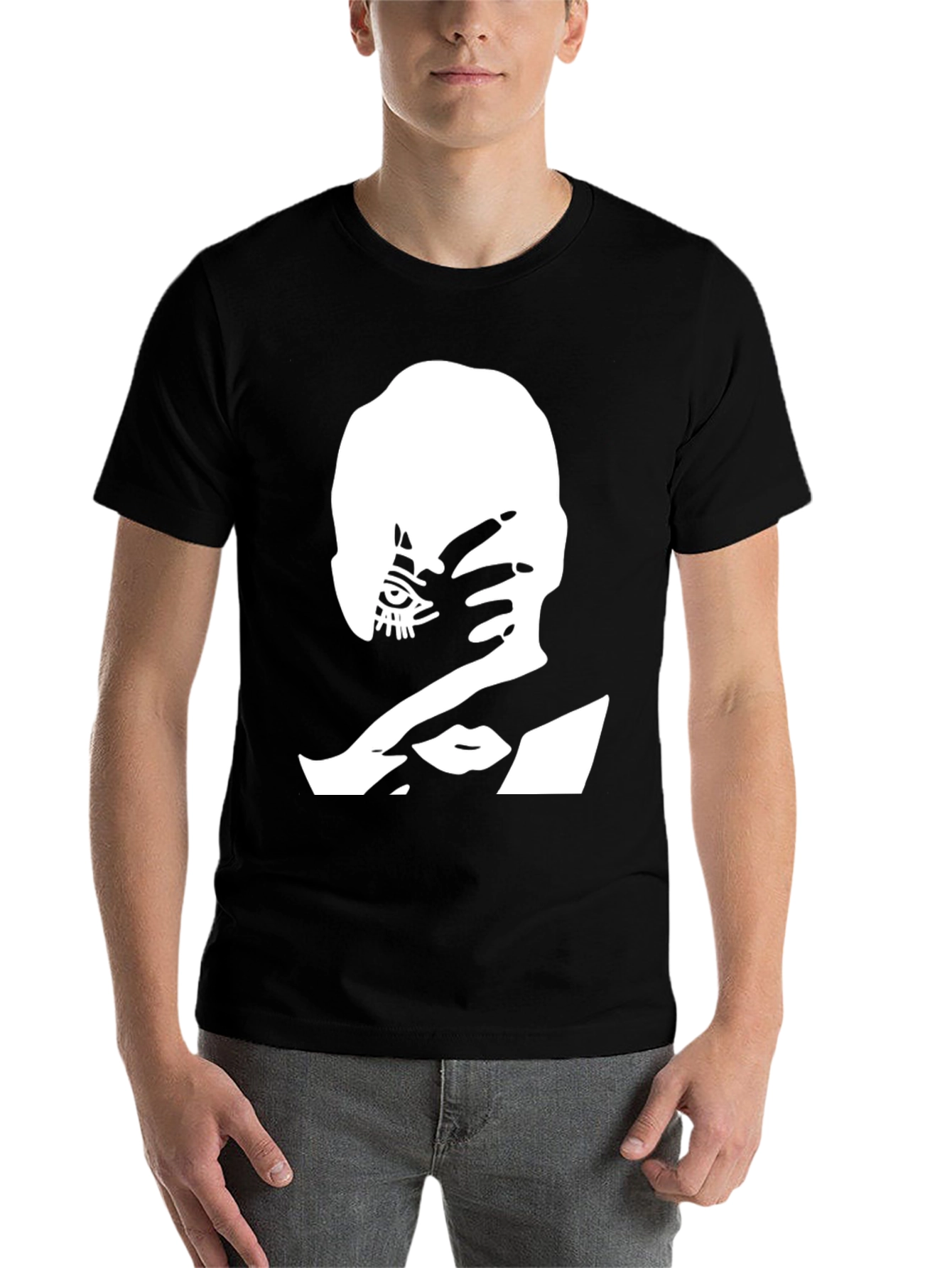 Black Edgy Graphic Tee: All-Seeing Eye Hand Design view 7