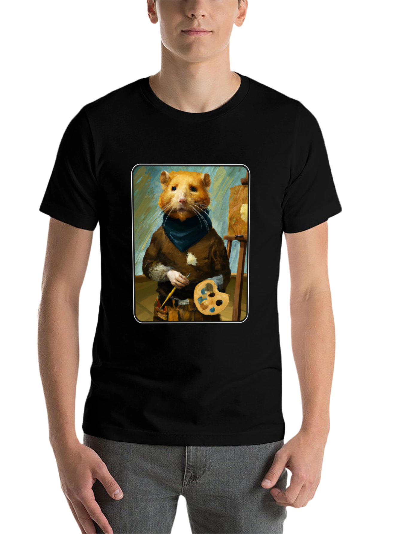 Black Hamster Painter T-Shirt - Artistic Novelty Tee view 7