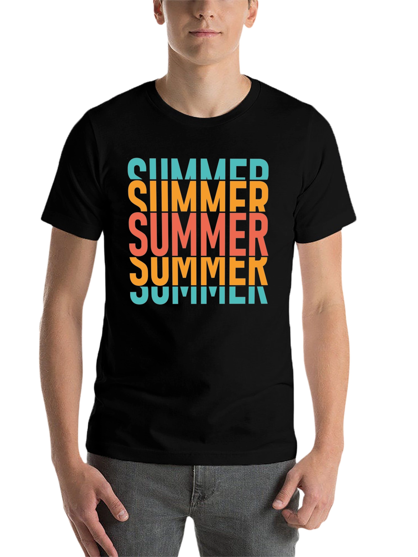 Black Summer Text Stacked Graphic T-Shirt - Casual Cotton Tee view 7