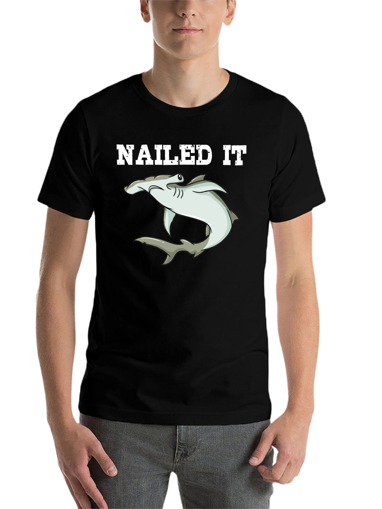 Black Nailed It Hammerhead Shark Graphic T-Shirt view 7