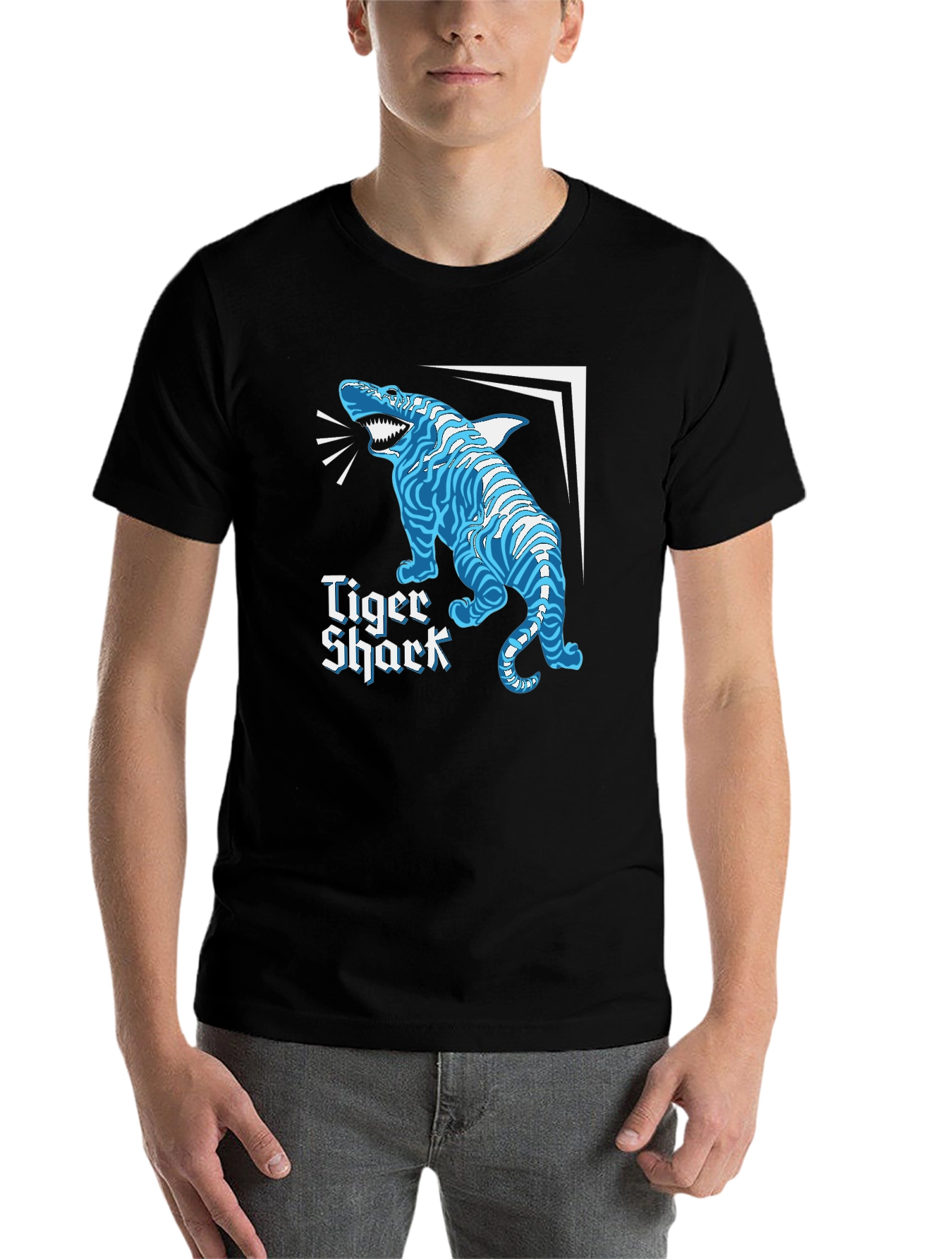 Black Tiger Shark Graphic Tee - Novelty Shirt view 7