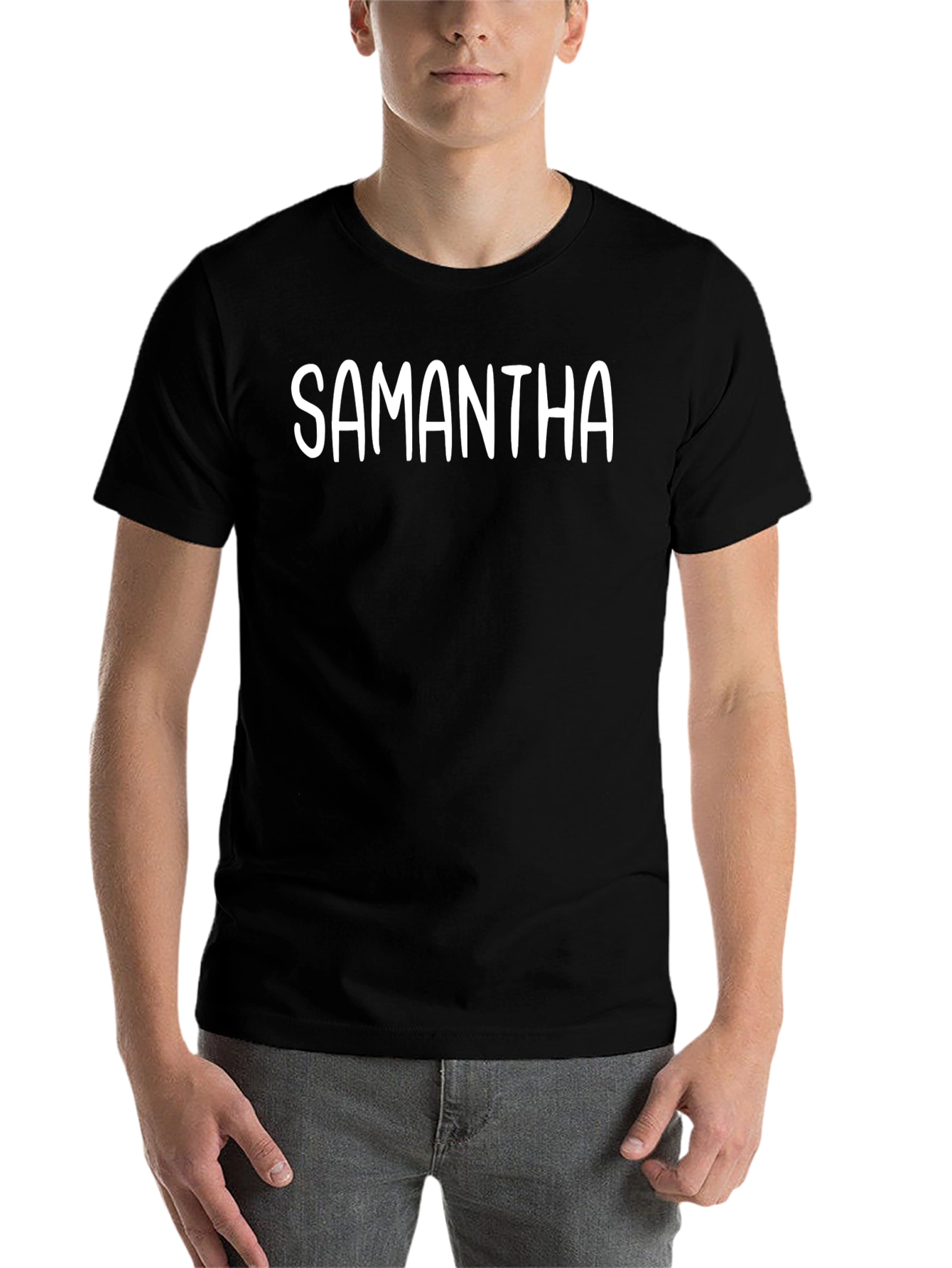 Black Personalized "Samantha" Black Cotton Blend T-Shirt view 7