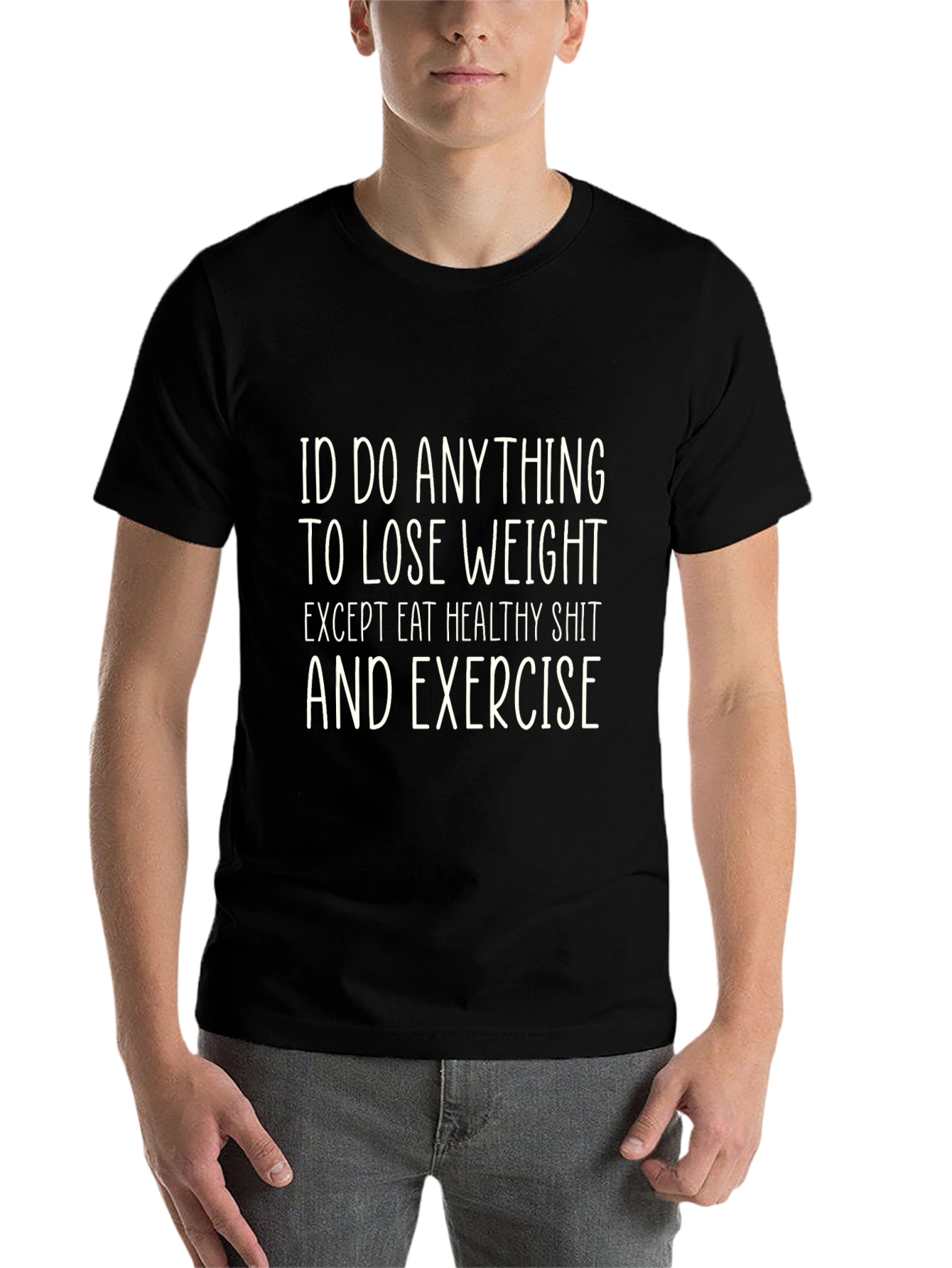 Black Funny Weight Loss T-Shirt - Eat Healthy & Exercise Humor view 7