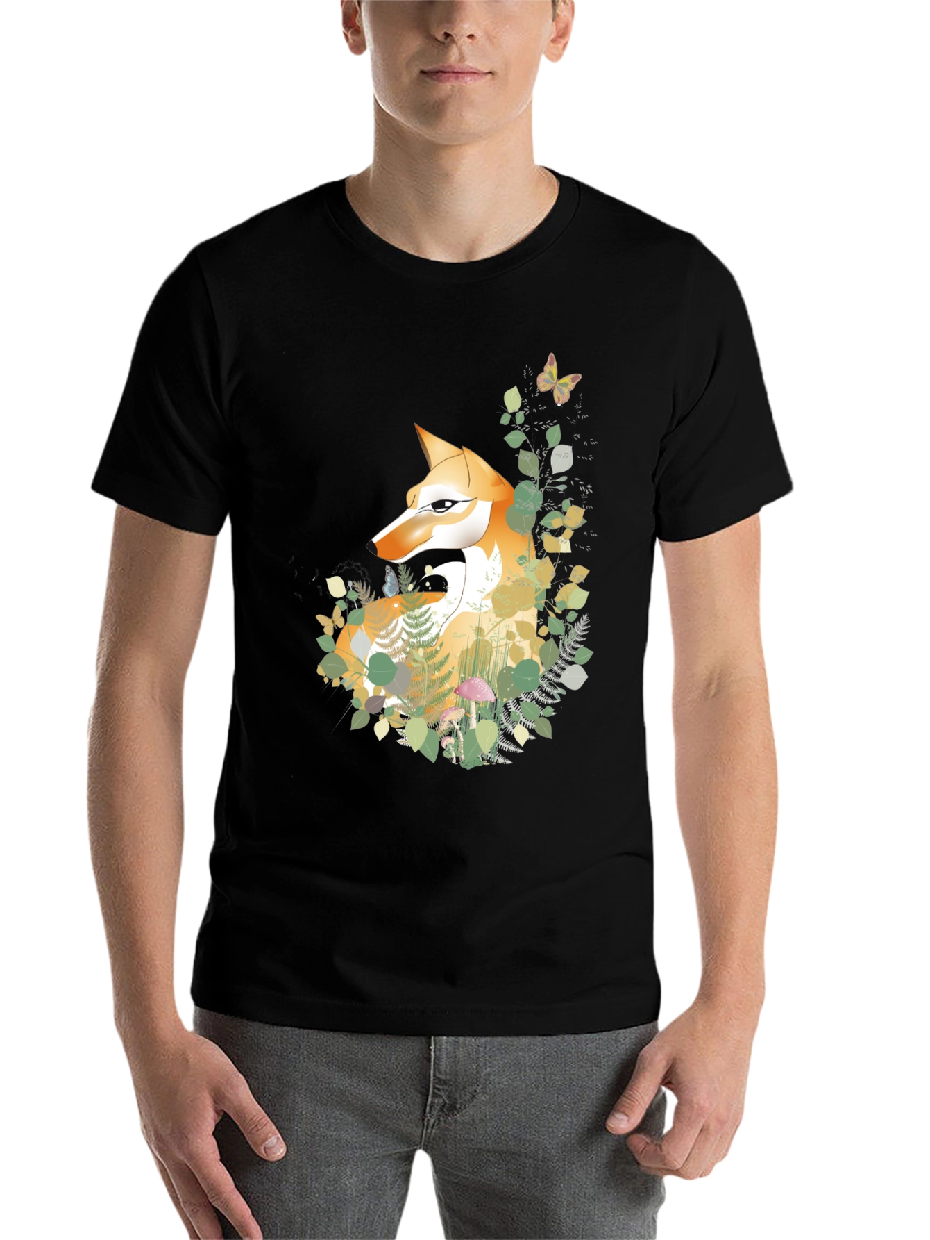Black Fox & Forest Graphic Tee - Nature Inspired Design view 7