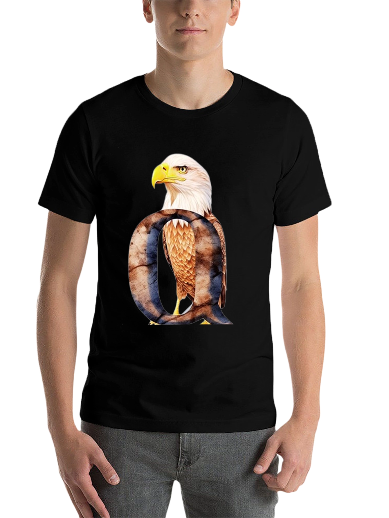 Black Eagle Letter Q Graphic T-Shirt view 7