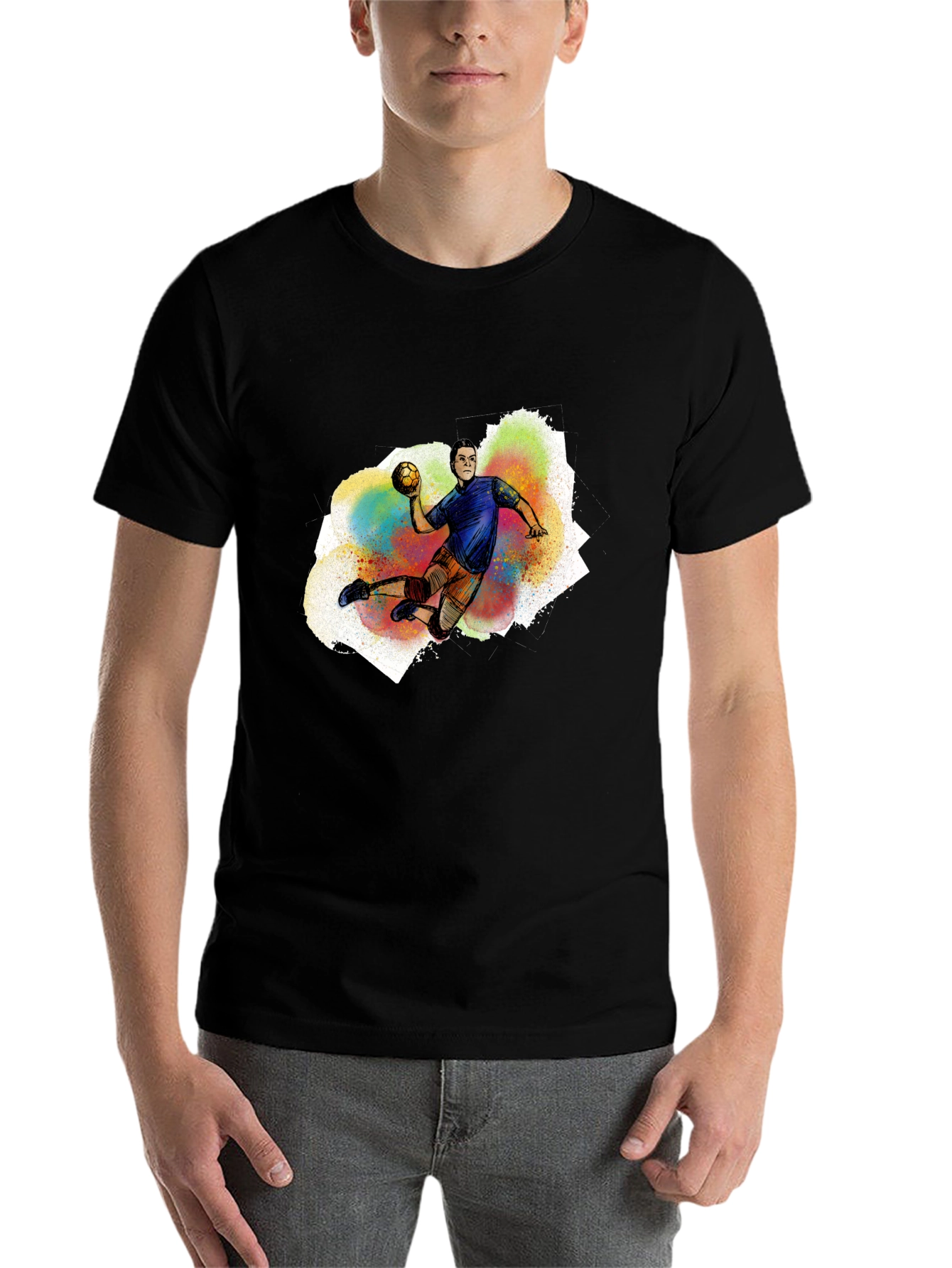 Black Handball Player Graphic T-Shirt - Black Cotton Tee view 7