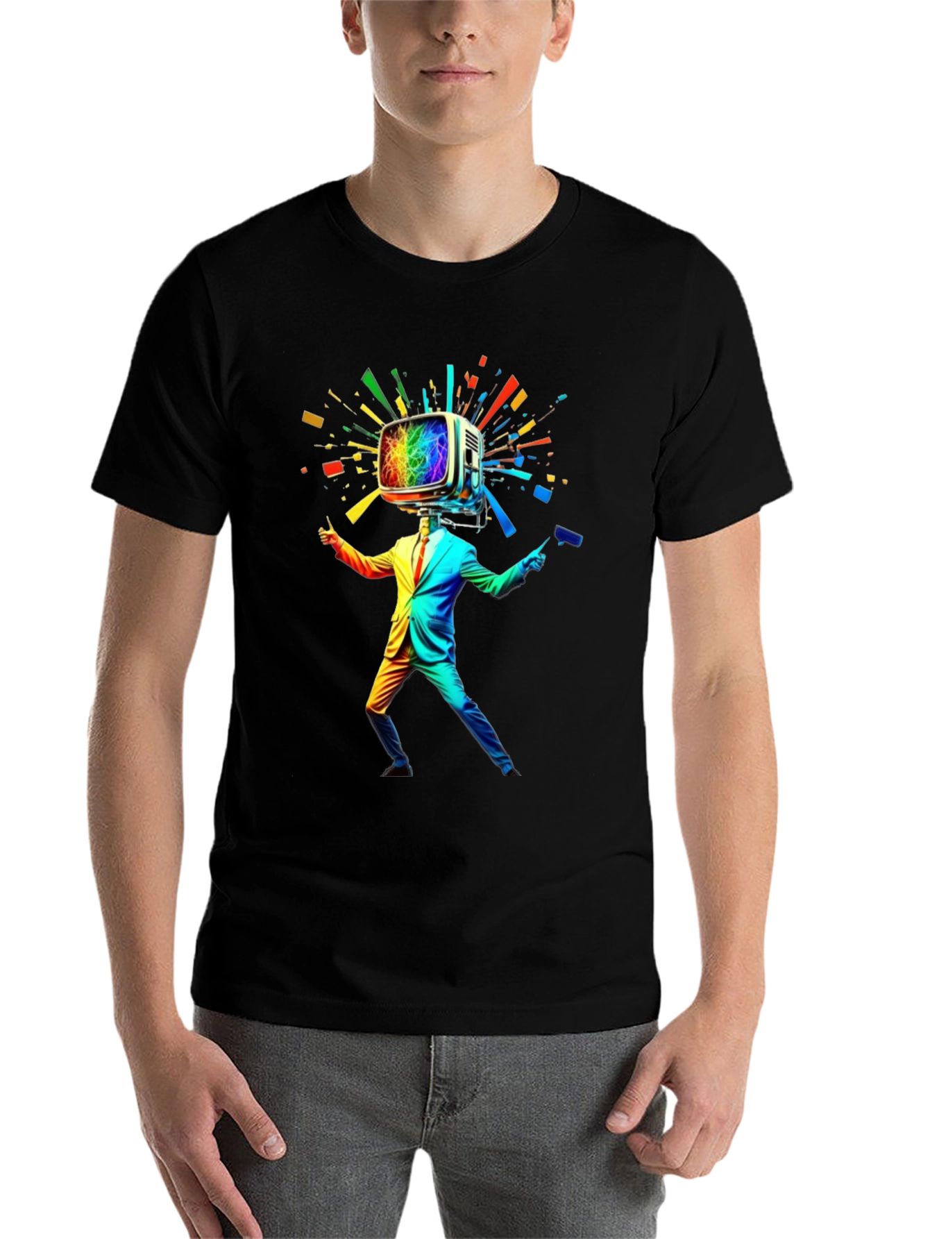 Black Rainbow TV Head Man Black T-Shirt view 7