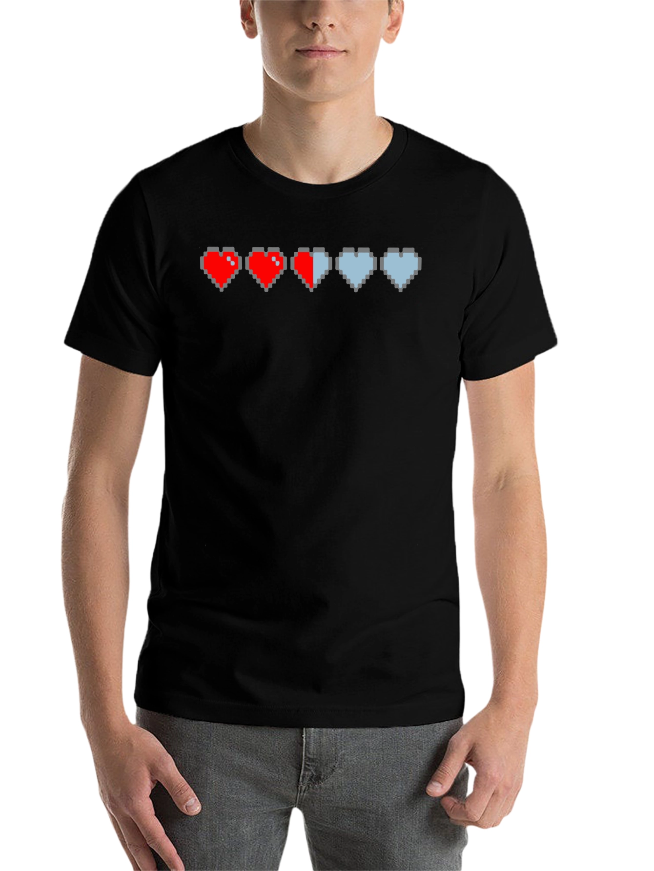 Black Gamer Pixel Heart T-Shirt - Life Bar Design view 7