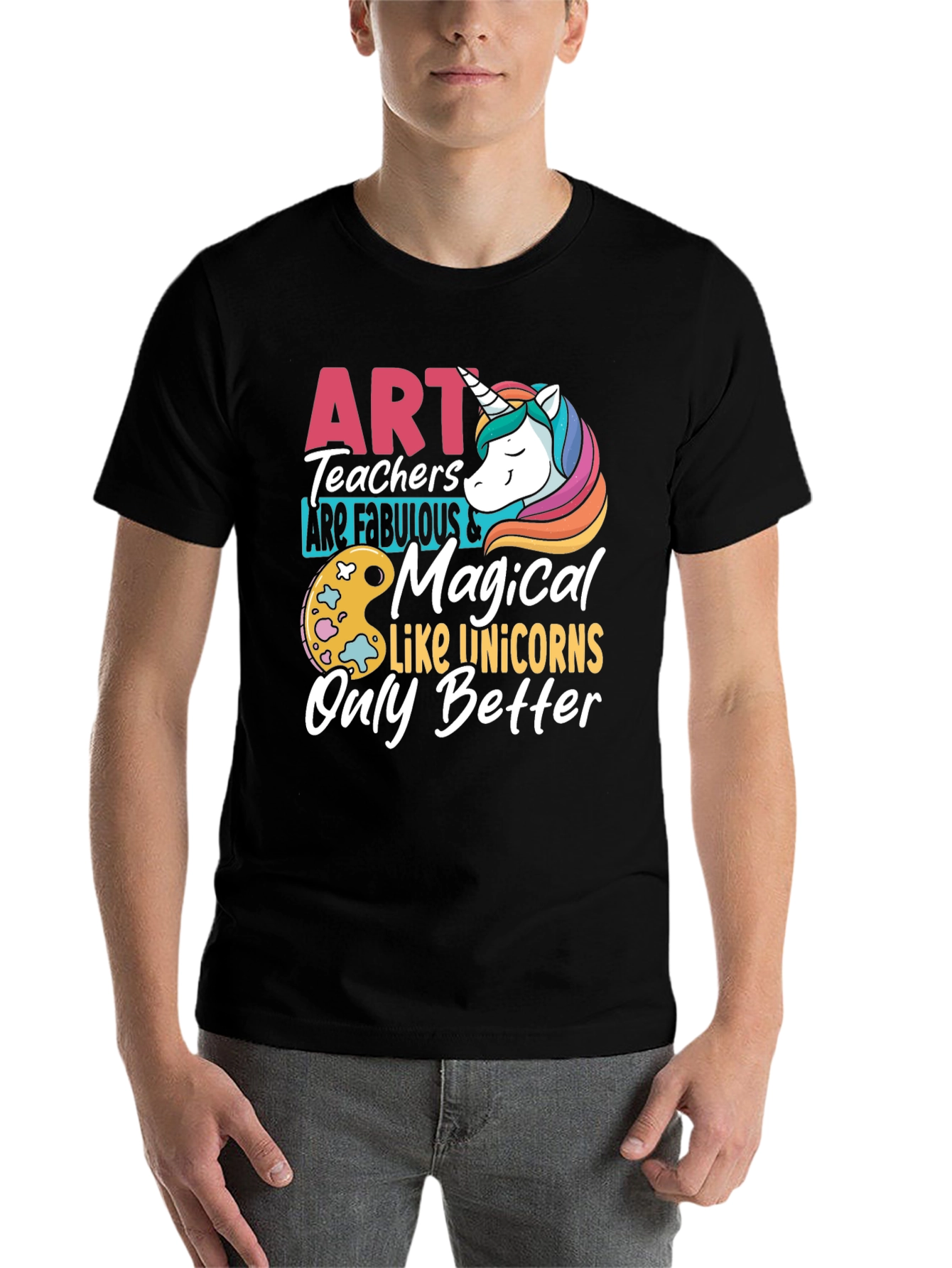 Black Art Teacher Unicorn Graphic T-Shirt view 7