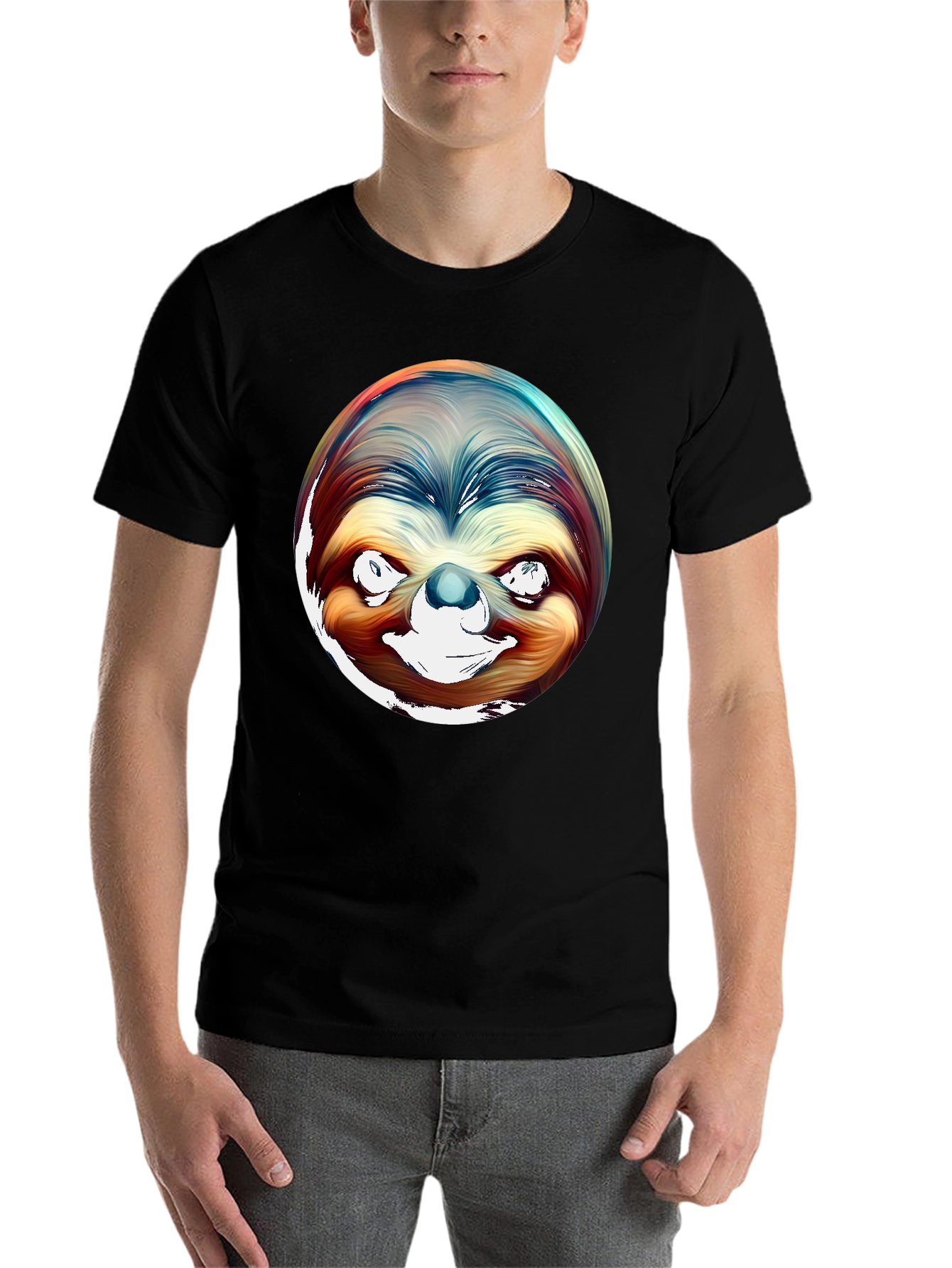 Black Sloth Graphic Tee - Men's Black Cotton T-Shirt view 7