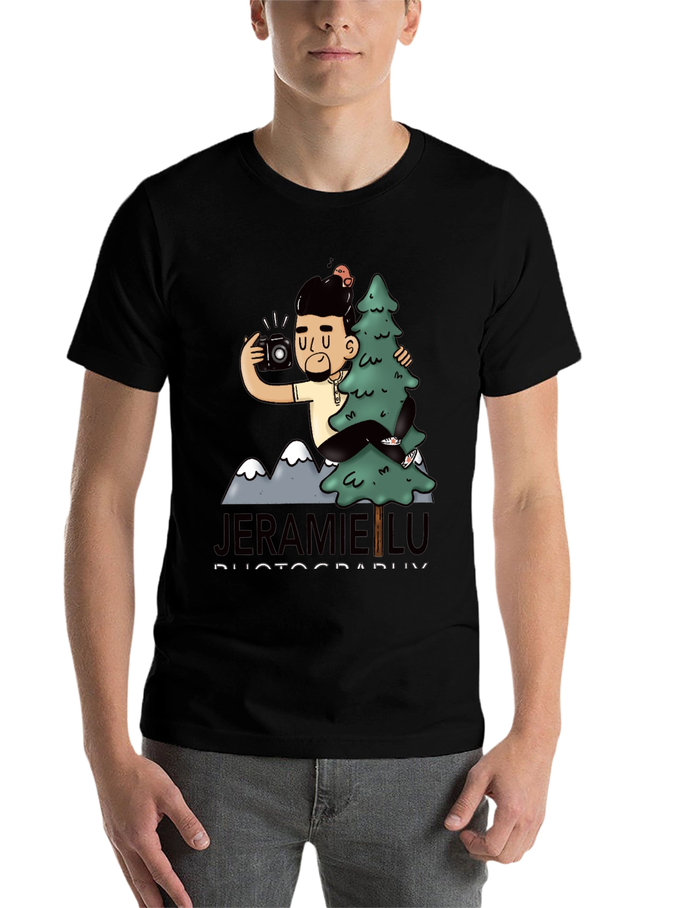 Black Men's Black T-Shirt with Photographer Graphic view 7