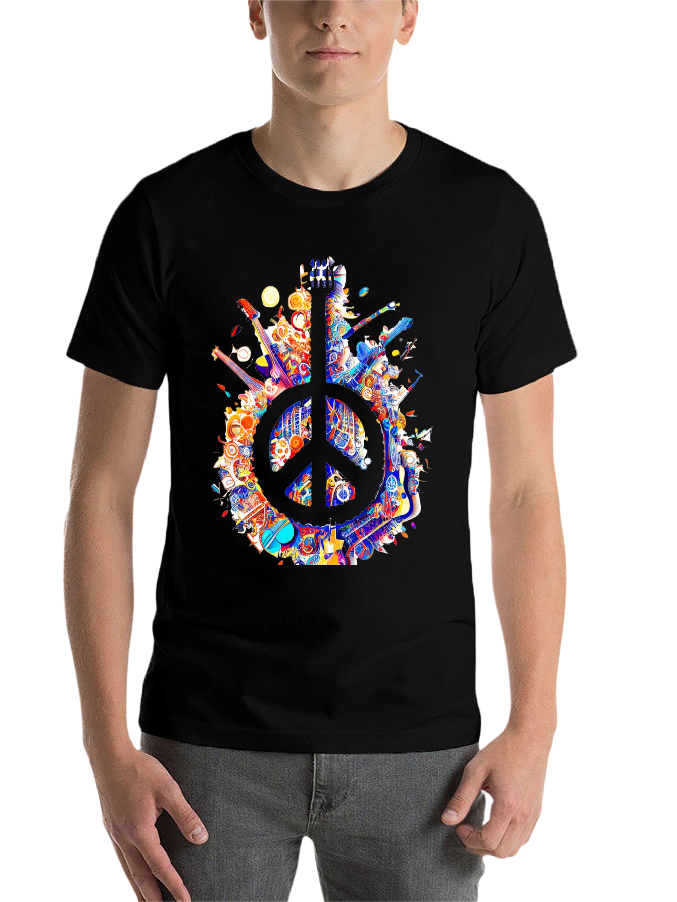 Black Peace Sign Guitar T-Shirt view 7