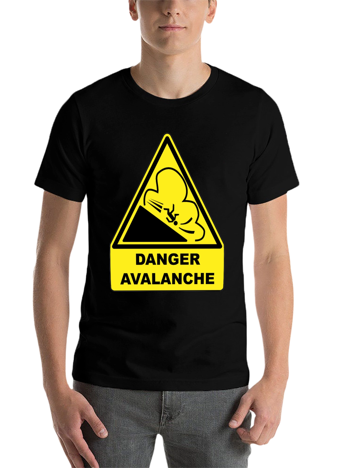Black Danger Avalanche Warning Black T-Shirt view 7