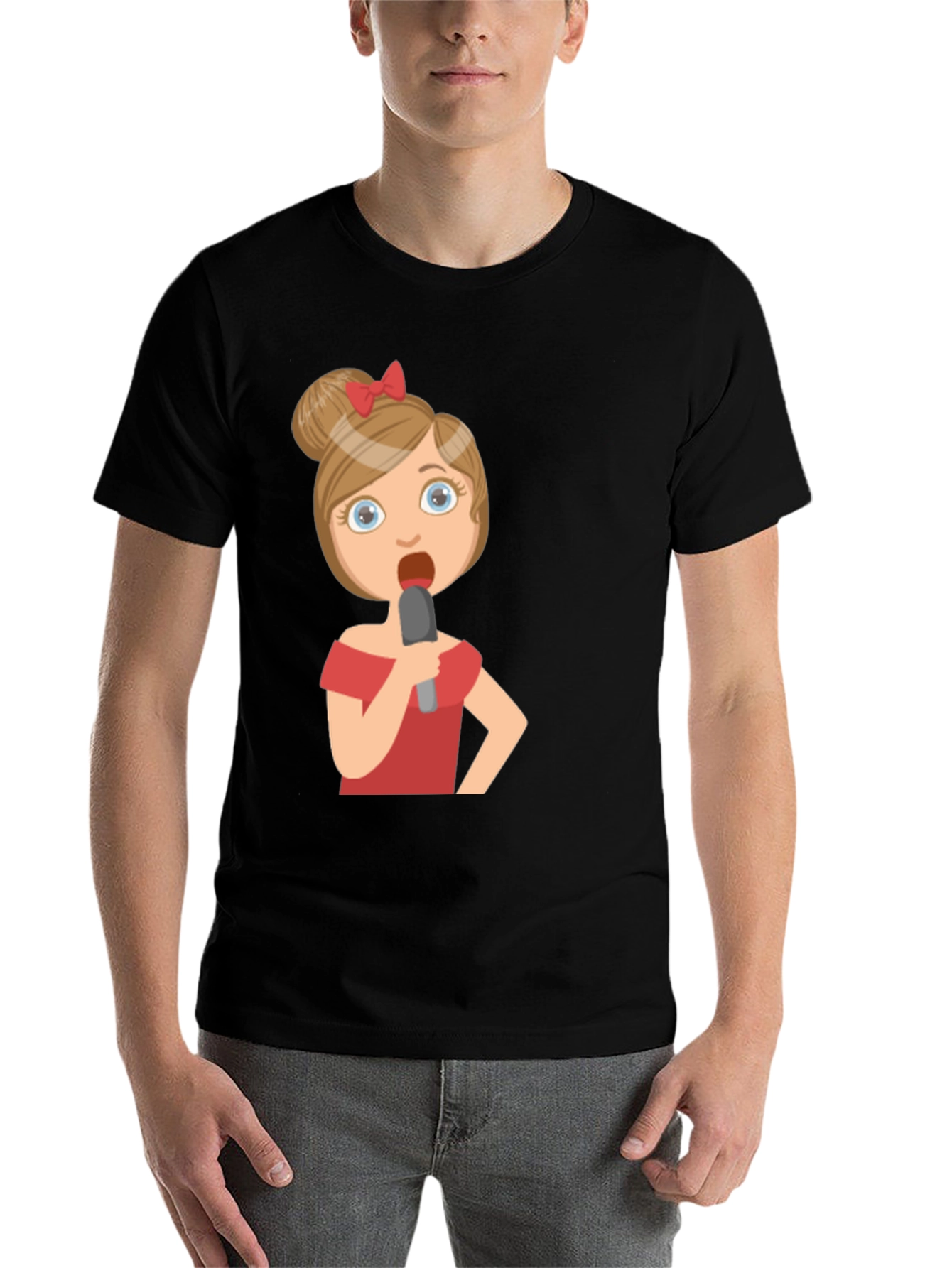 Black Singing Girl Graphic Tee - Black Cotton Blend view 7