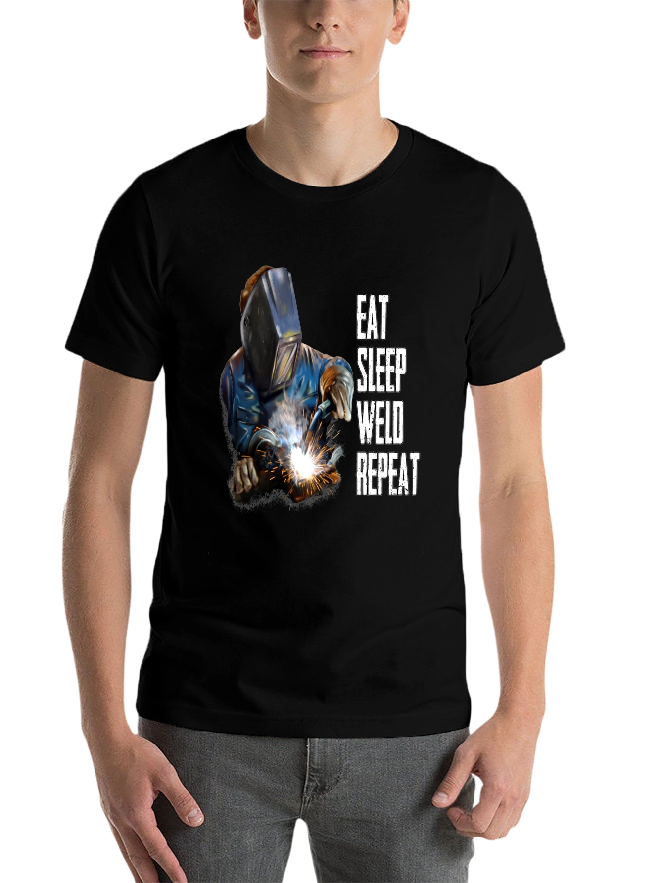 Black Eat Sleep Weld Repeat T-Shirt - Black Welding Tee view 7