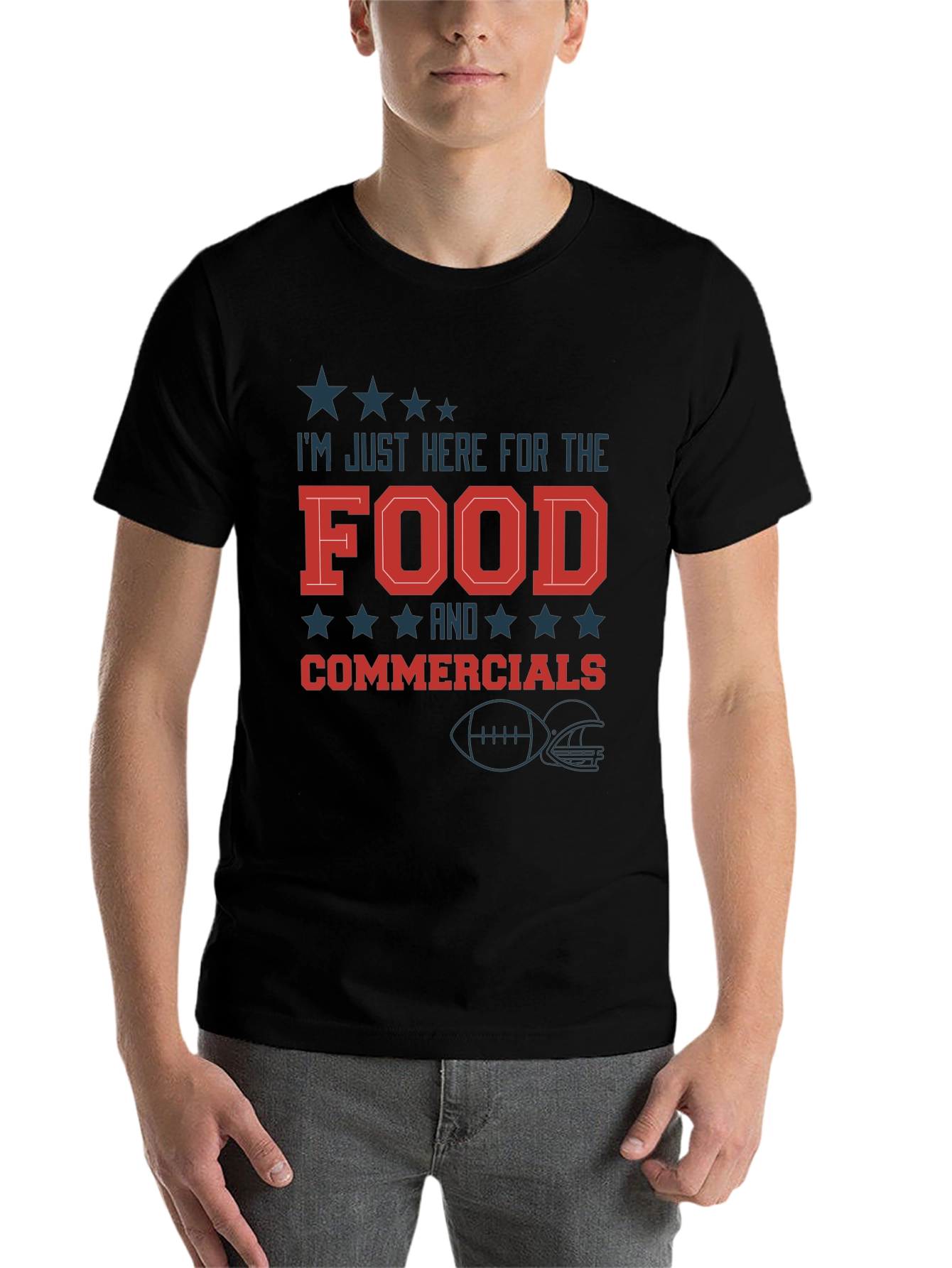 Black I'm Just Here for the Food & Commercials Football T-Shirt view 7