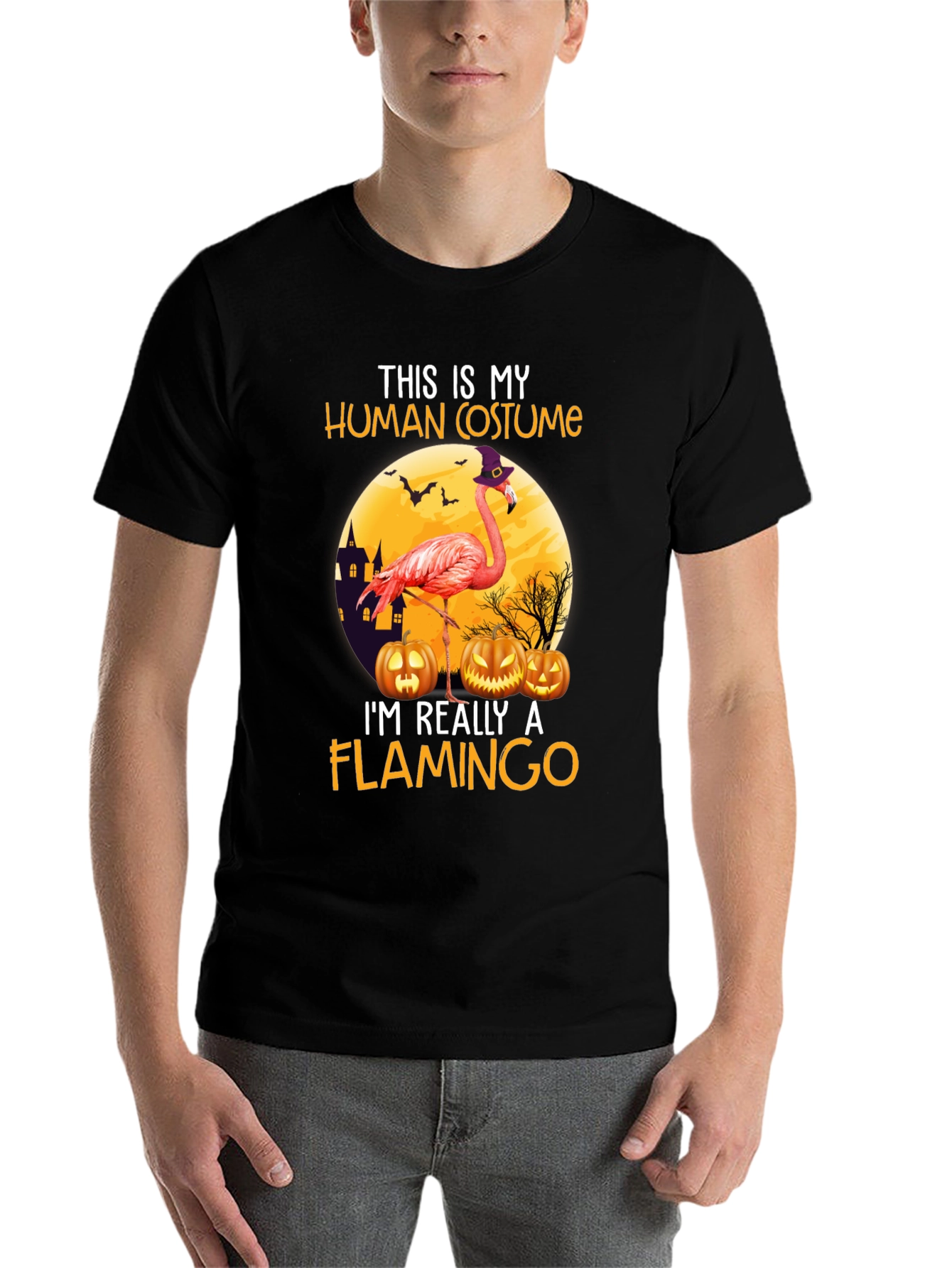 Black Flamingo Halloween Costume T-Shirt view 7